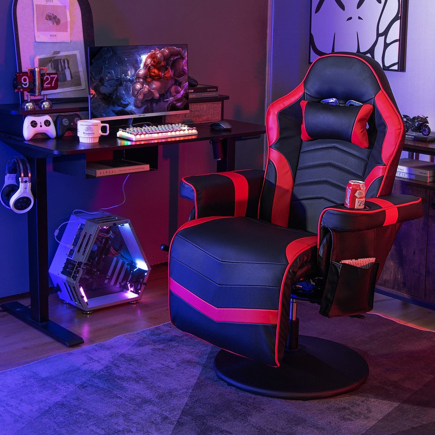 Massage Video Gaming Recliner Chair with Adjustable Height-Black
