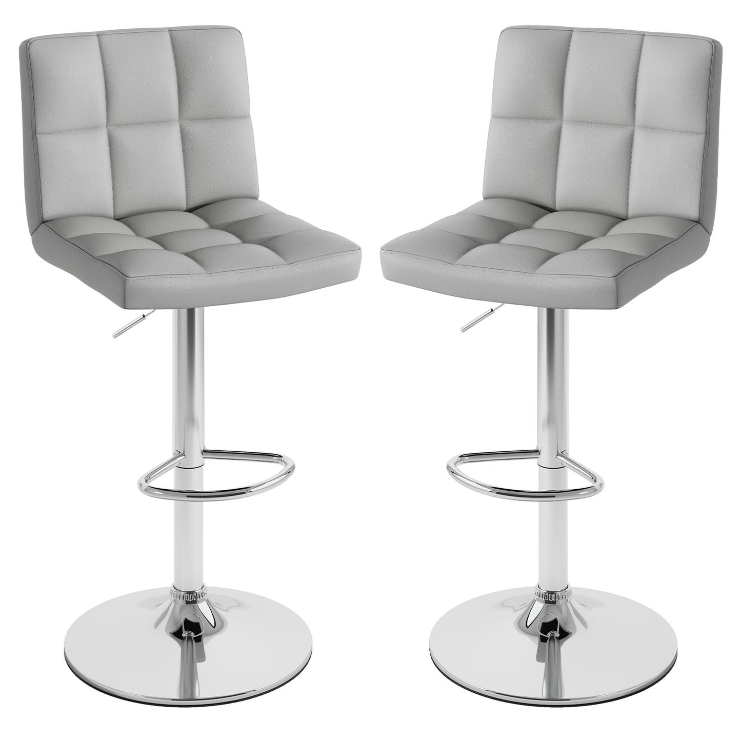 Set of 2 Square Swivel Adjustable PU Leather Bar Stools with Back and Footrest-Black