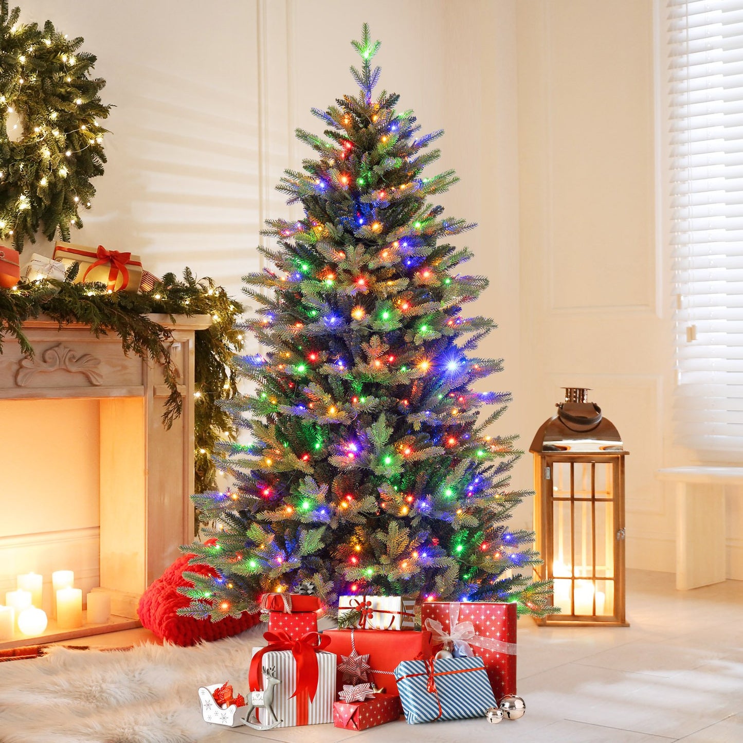 5 Feet Artificial Xmas Tree Hinged with 11 Lighting Modes and Remote Control-5 ft