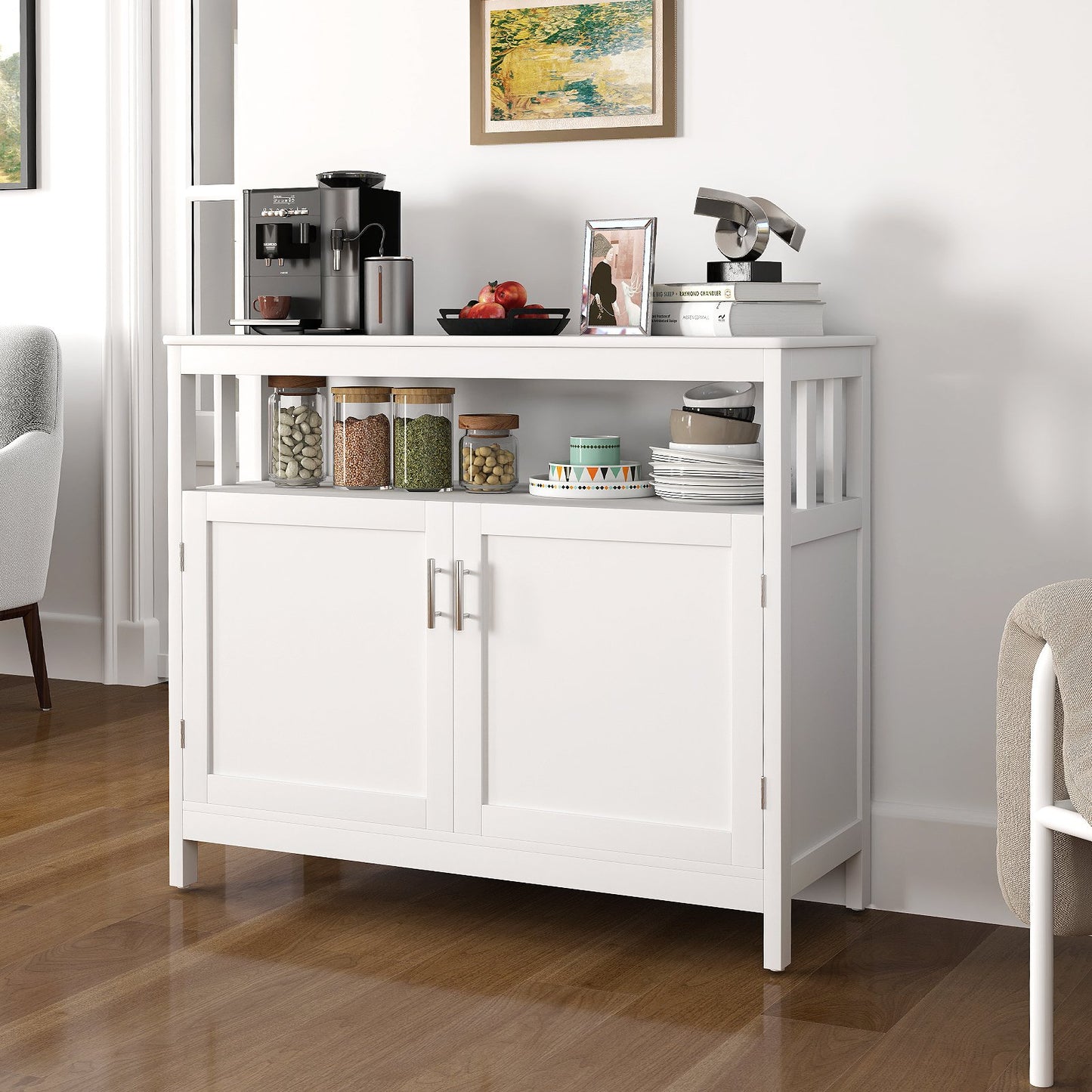 Kitchen Buffet Server Sideboard Storage Cabinet with 2 Doors and Shelf-Black