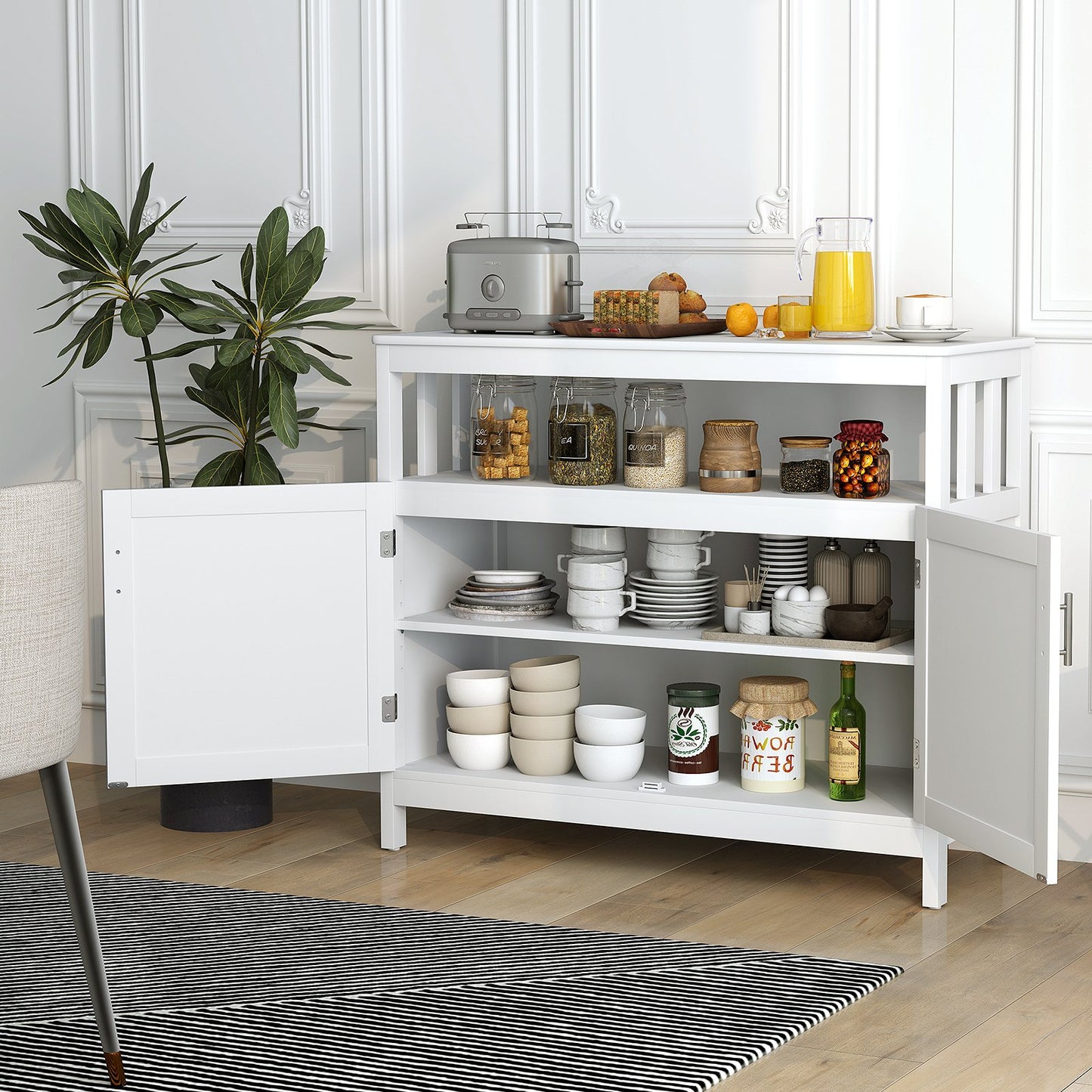 Kitchen Buffet Server Sideboard Storage Cabinet with 2 Doors and Shelf-Black