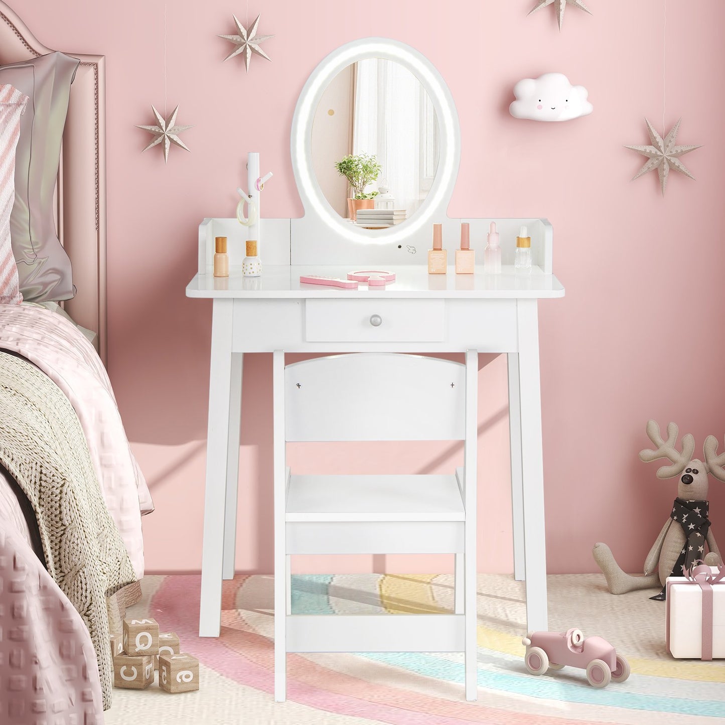 Kids Vanity Set with Lighted Mirror-Pink