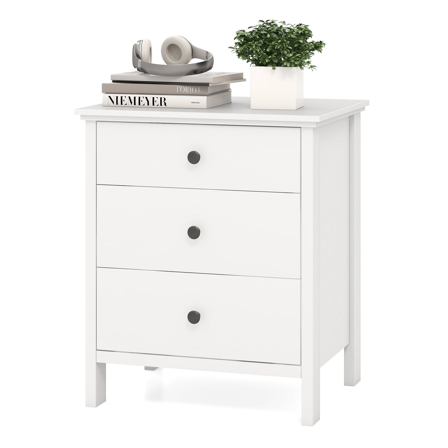 3-Drawer Wooden Nightstand Modern Bedside Table-Black