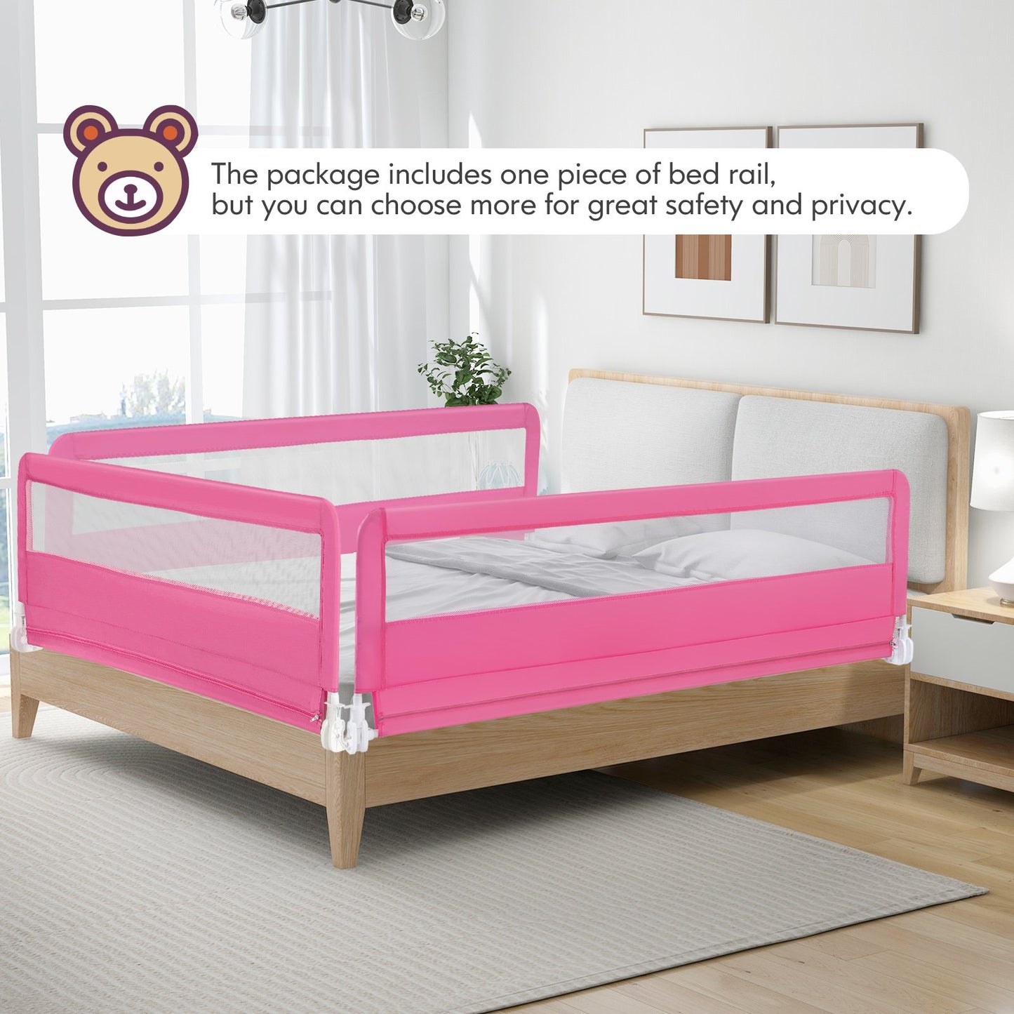 71 Inch Extra Long Swing Down Bed Guardrail with Safety Straps-Beige