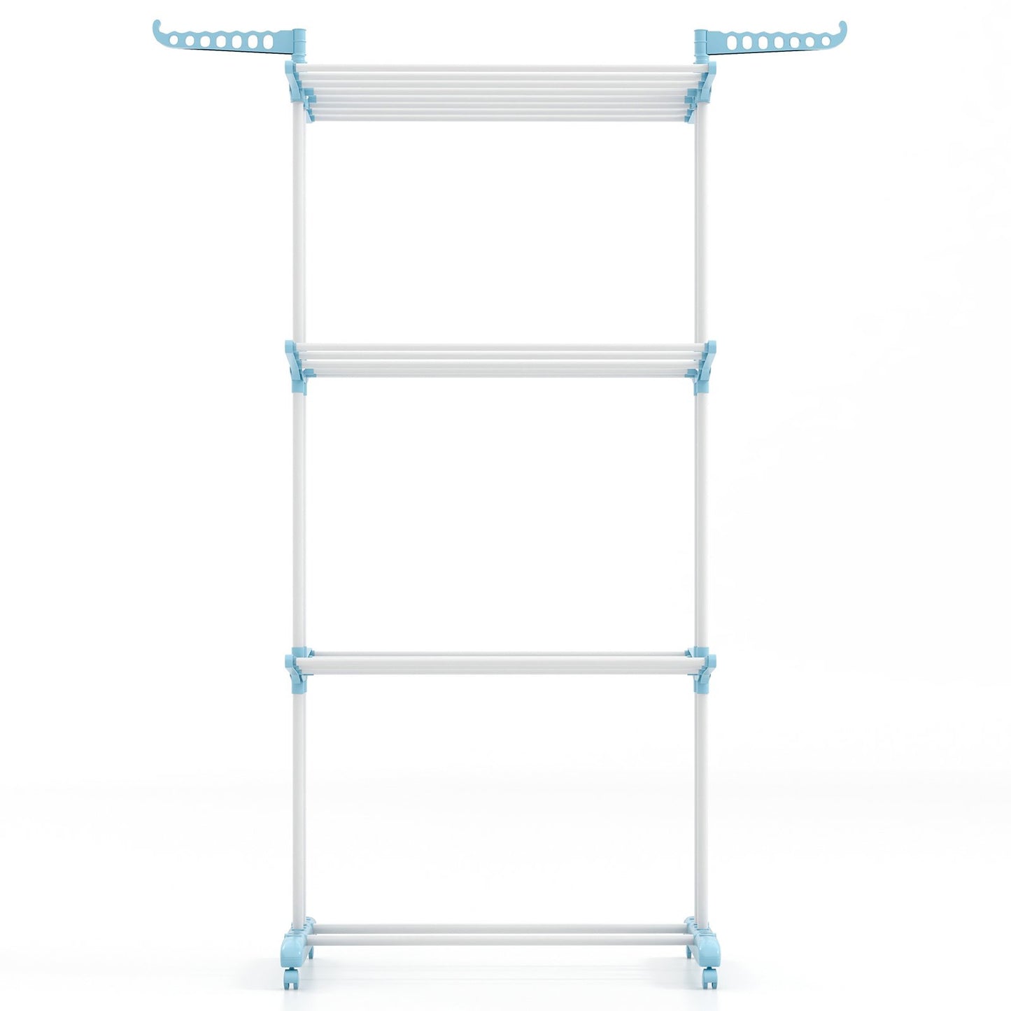 4-tier Clothes Drying Rack with Rotatable Side Wings and Collapsible Shelves-Blue