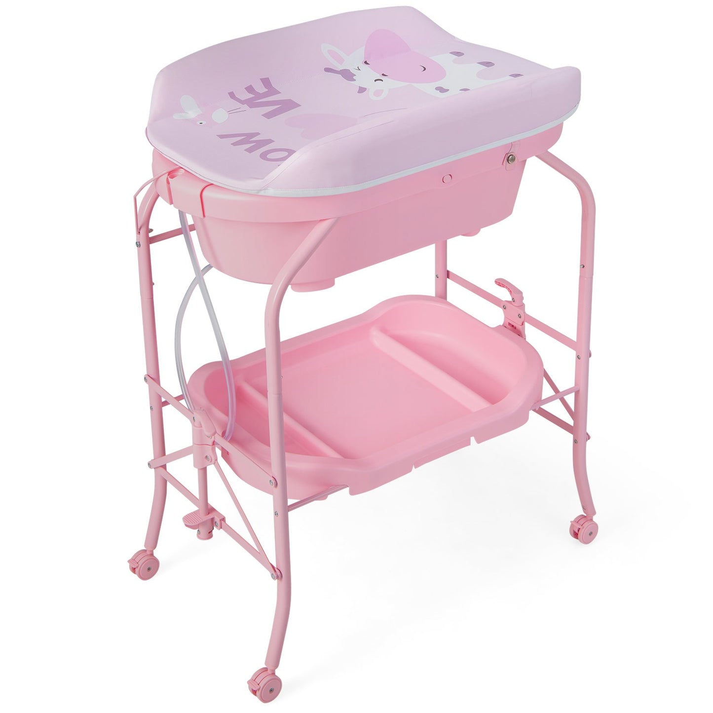 Folding Baby Changing Table with Bathtub and 4 Universal Wheels-Blue