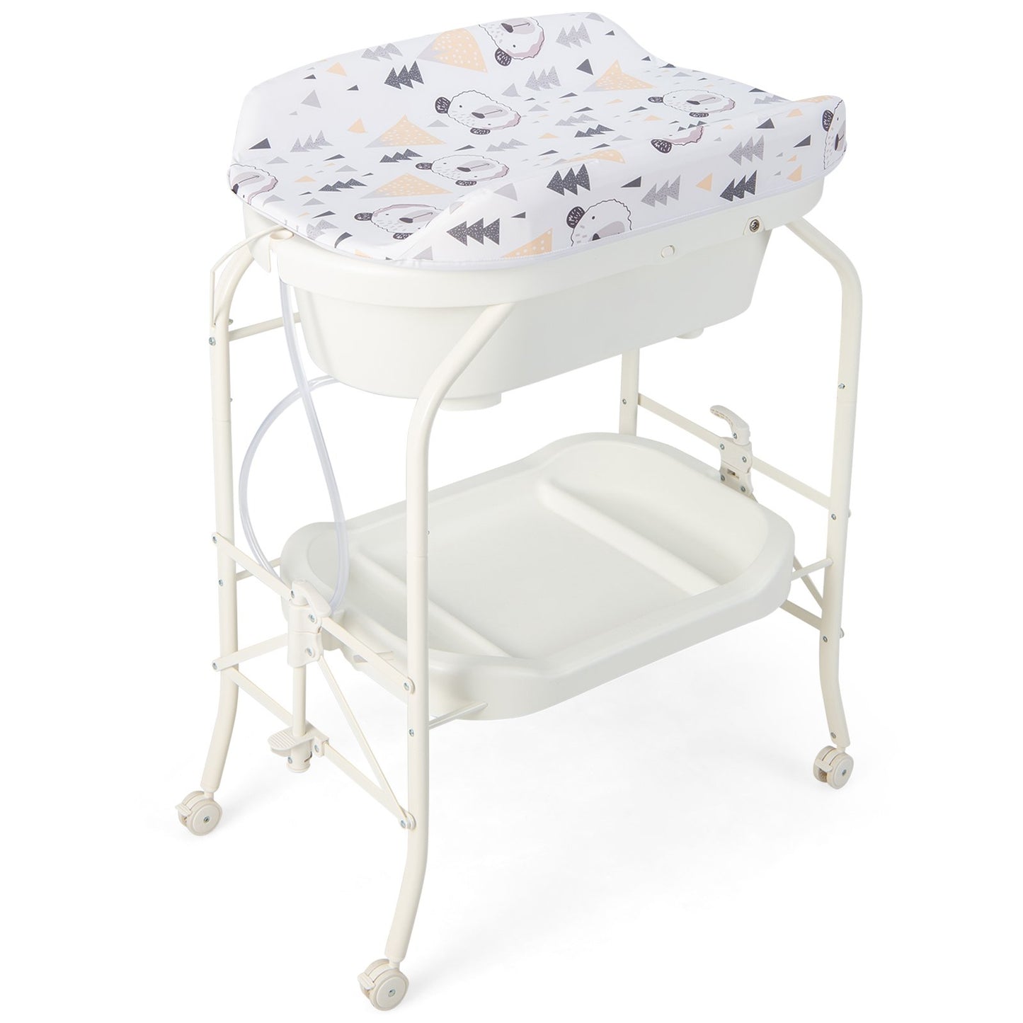 Folding Baby Changing Table with Bathtub and 4 Universal Wheels-Blue