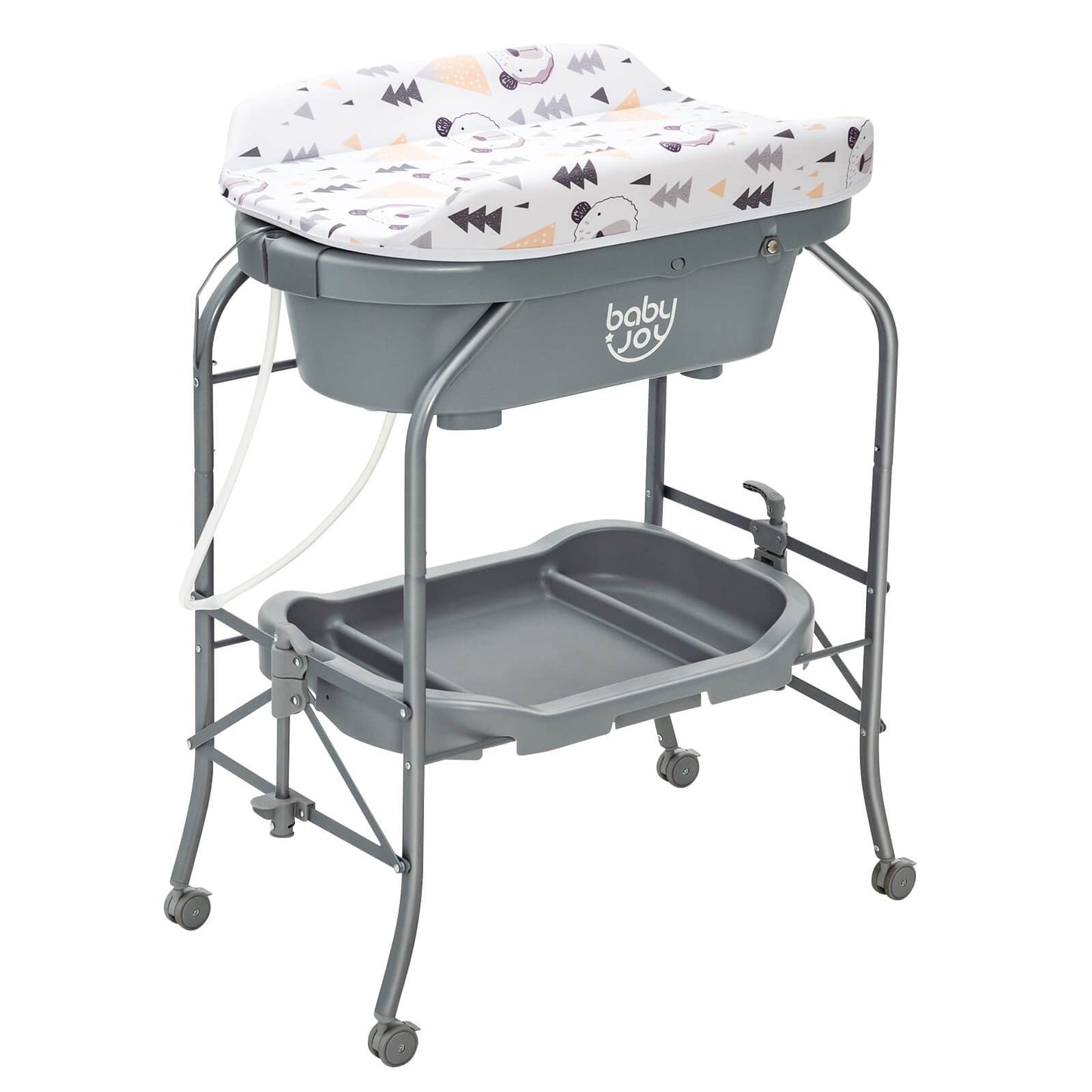 Folding Baby Changing Table with Bathtub and 4 Universal Wheels-Blue