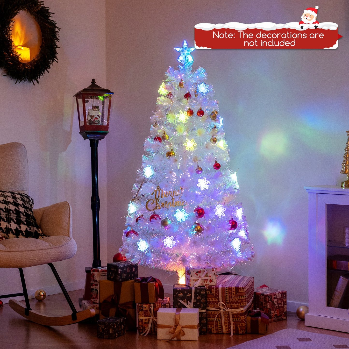 5/6/7 Feet Pre-Lit White Artificial Christmas Tree with Iridescent Leaves-7 ft
