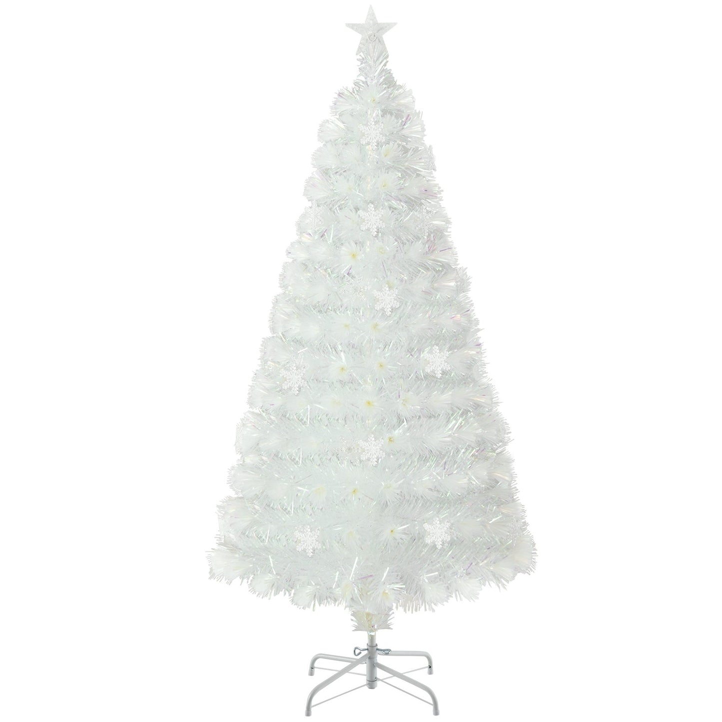 5/6/7 Feet Pre-Lit White Artificial Christmas Tree with Iridescent Leaves-7 ft