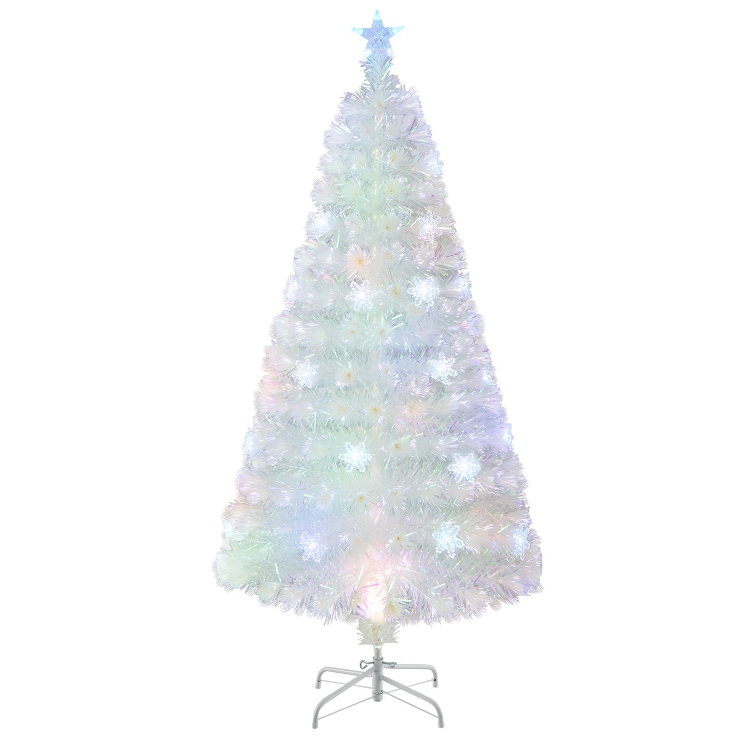 5/6/7 Feet Pre-Lit White Artificial Christmas Tree with Iridescent Leaves-7 ft