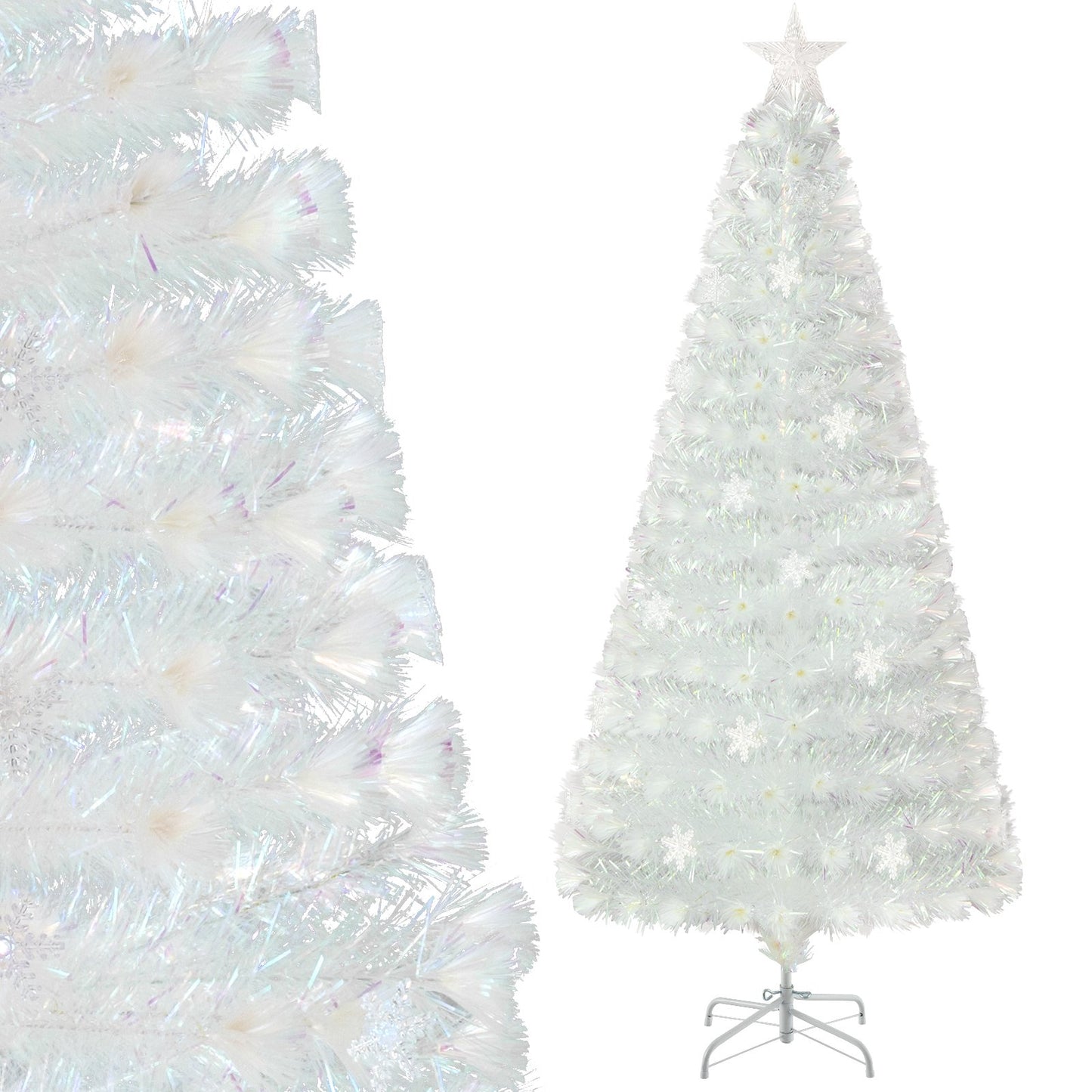 5/6/7 Feet Pre-Lit White Artificial Christmas Tree with Iridescent Leaves-7 ft