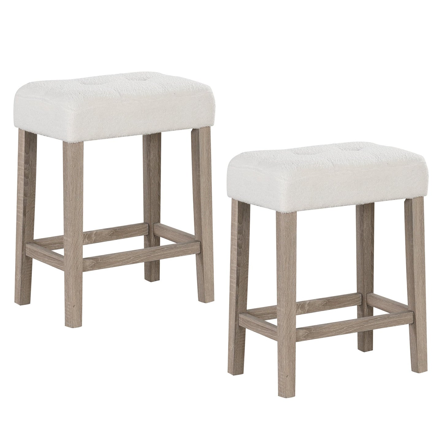 Modern Counter Height Bar Stools Set of 2 with Rubber Wood Legs-Beige and Natural