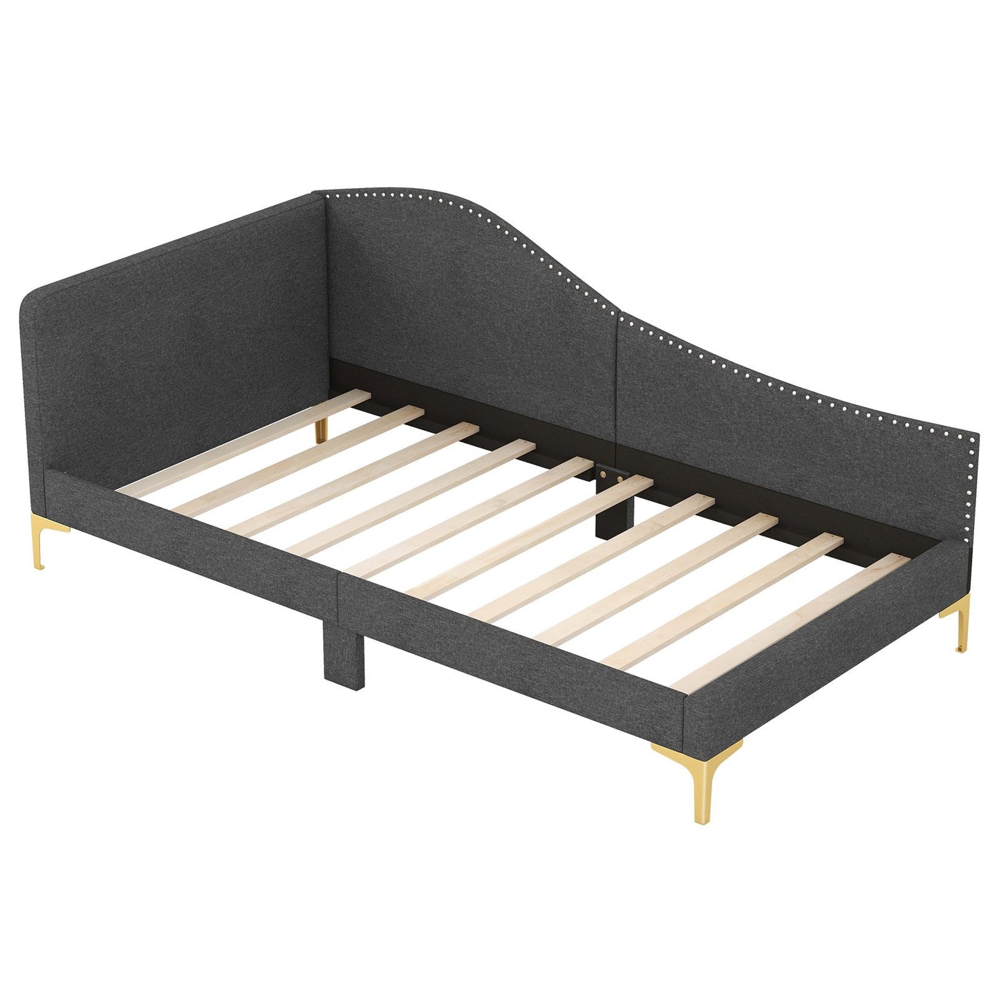Full/Twin Size Rivet-Tufted Platform Bed with Metal Legs and Wood Slats-Full Size