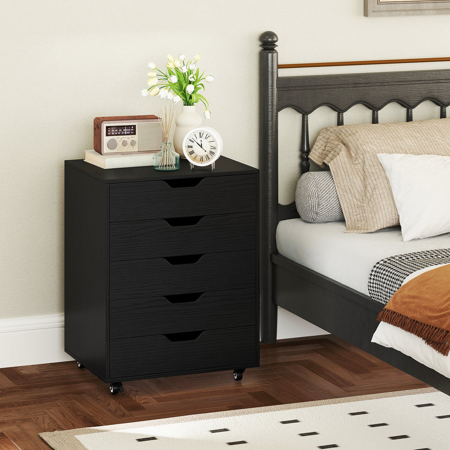 5 Drawer Mobile File Cabinet with Wheels for Living Room-Black