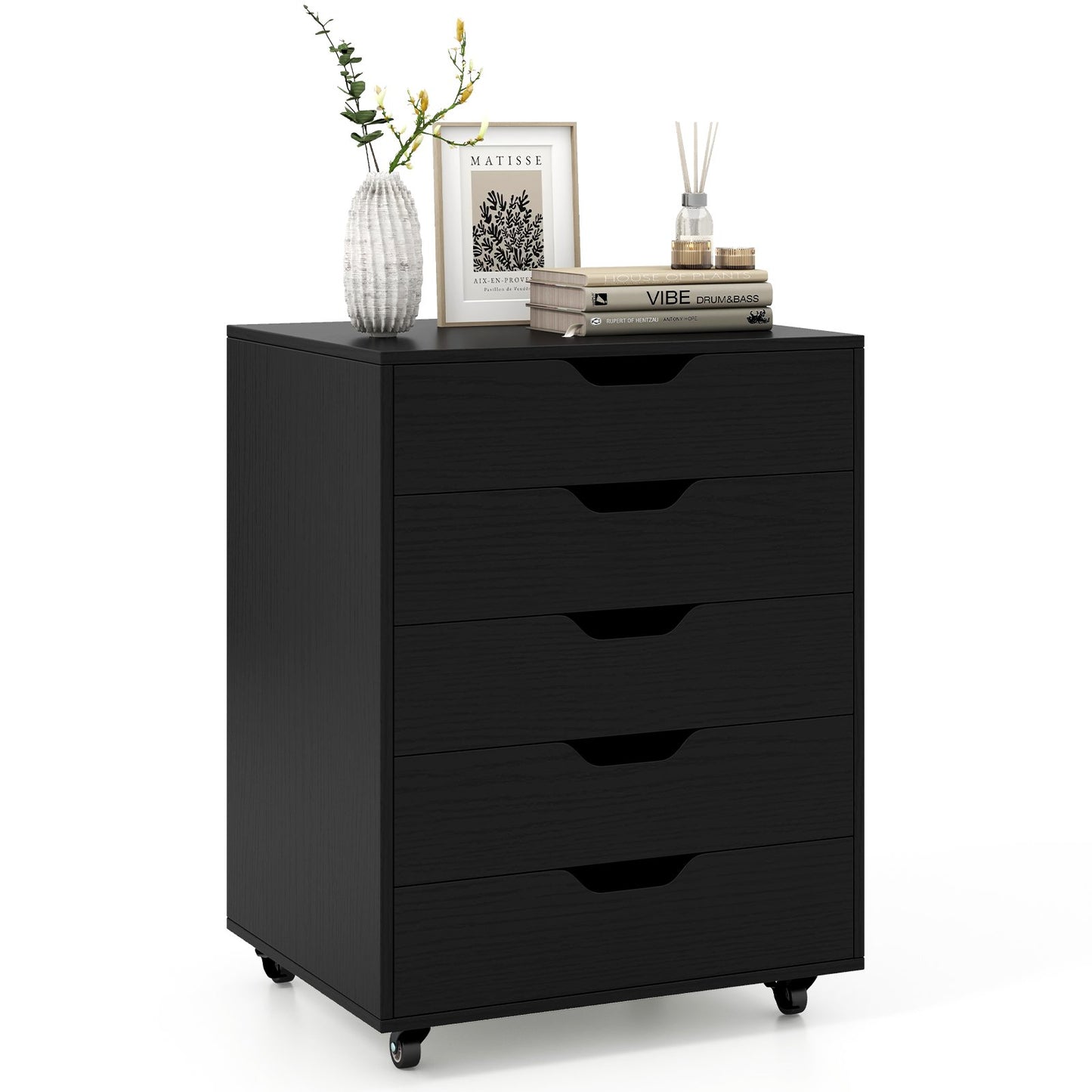 5 Drawer Mobile File Cabinet with Wheels for Living Room-Black