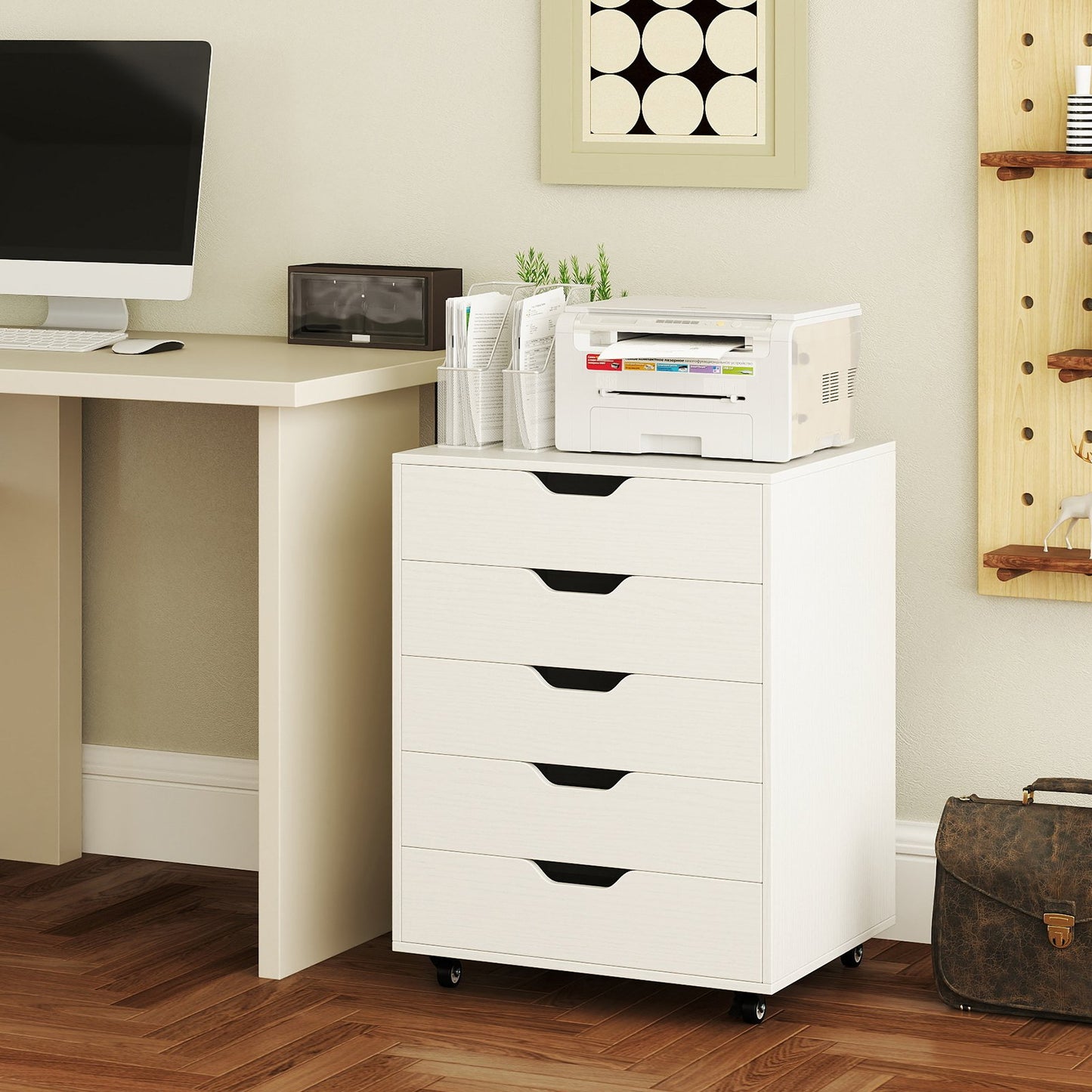 5 Drawer Mobile File Cabinet with Wheels for Living Room-Black