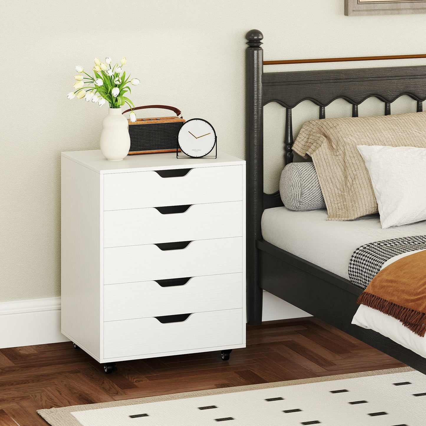 5 Drawer Mobile File Cabinet with Wheels for Living Room-Black