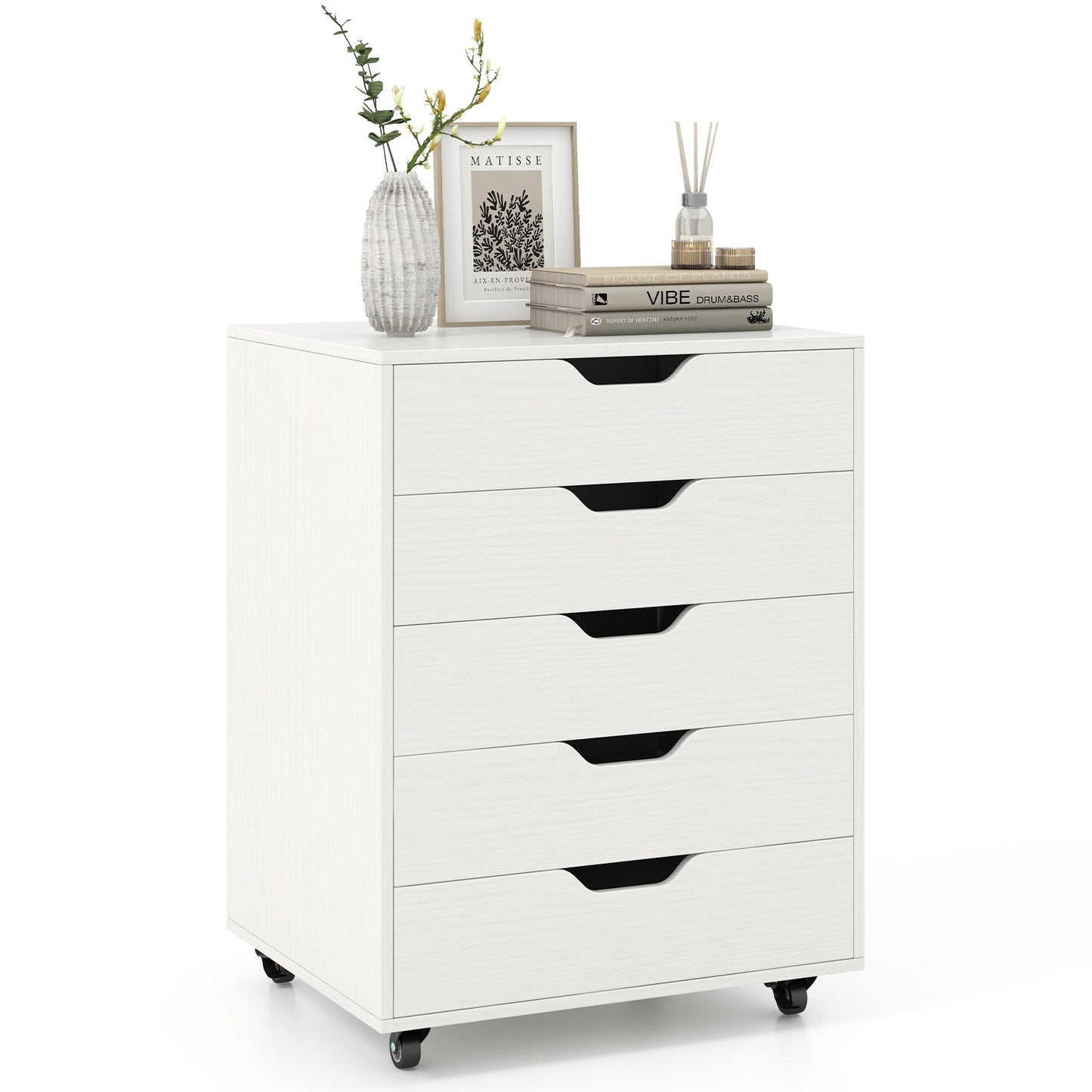 5 Drawer Mobile File Cabinet with Wheels for Living Room-Black