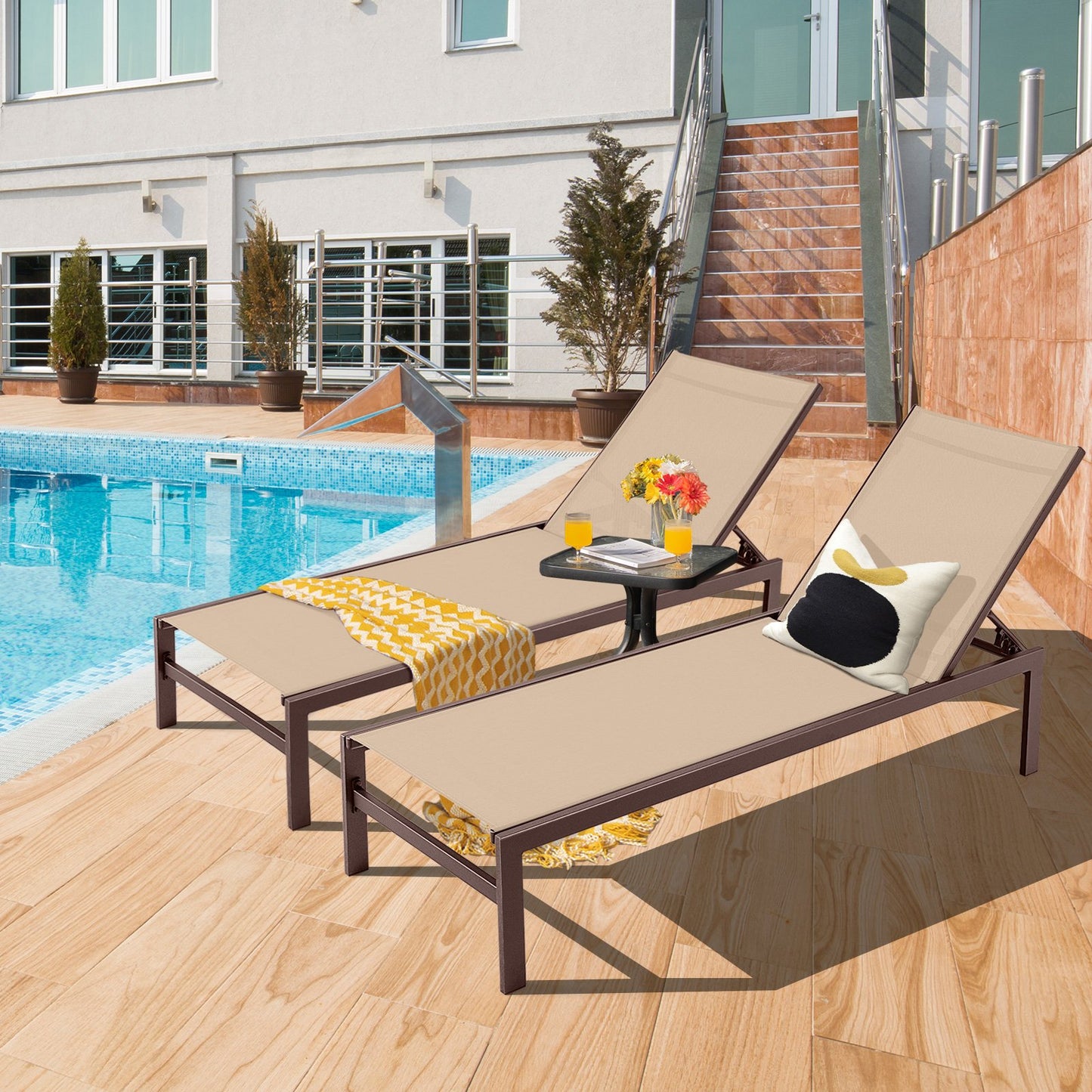 6-Position Chaise Lounge Chairs with Rustproof Aluminium Frame-Black