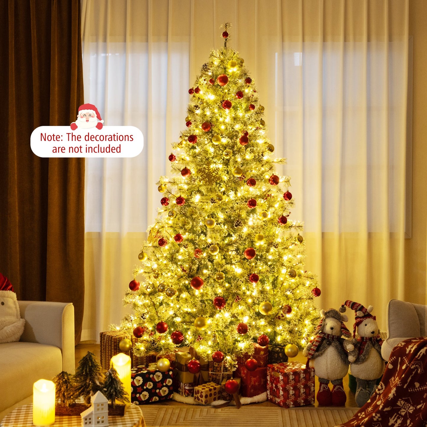 6/7.5/9 FT Artificial Christmas Tree Pre-Lit Hinged Holiday Tree with 360° Quick Power Connector-6 ft