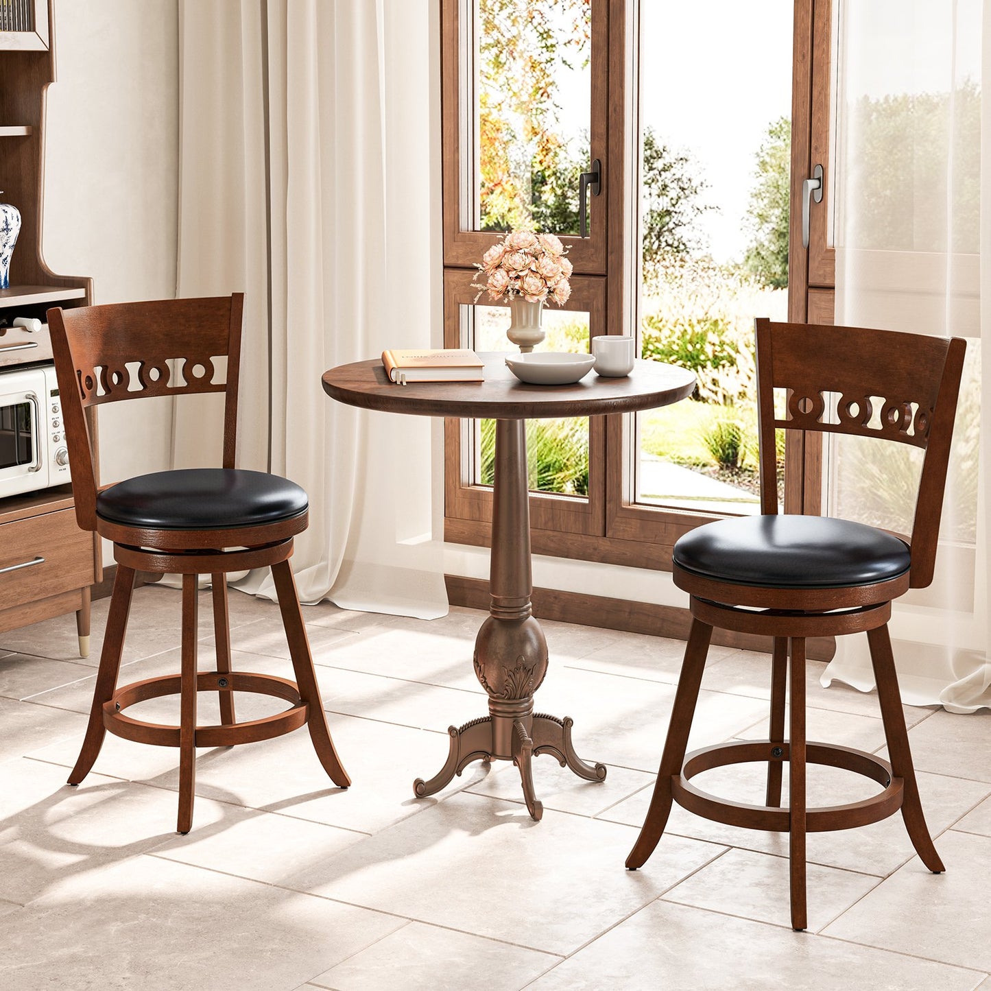 Set of 2 Swivel Bar Stools with Rubber Wood Frame-30.5 inches