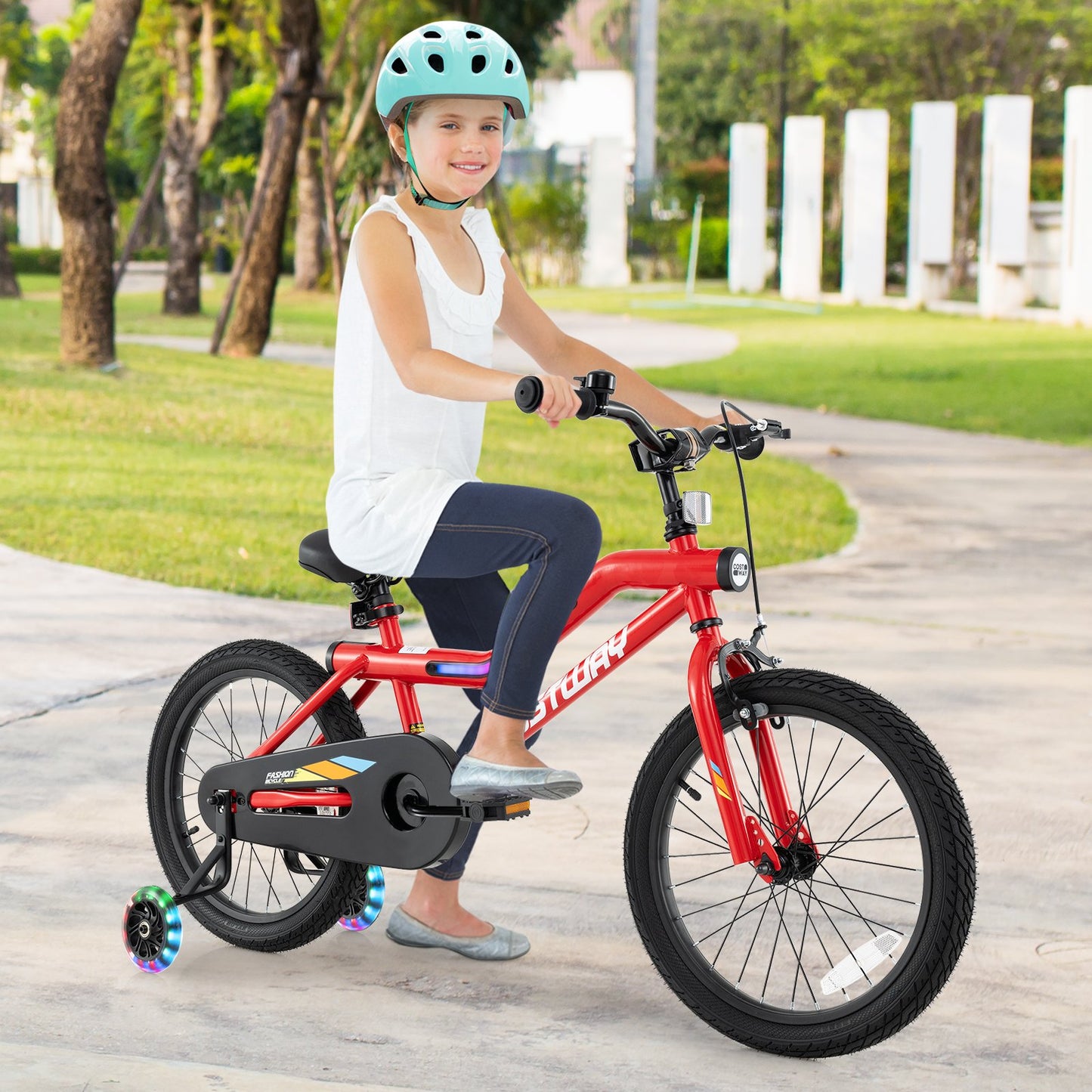 16 Inch Kids Bike with LED Lights Adjustable Carbon Steel Bicycle for 4-7 Years Old-16 inches