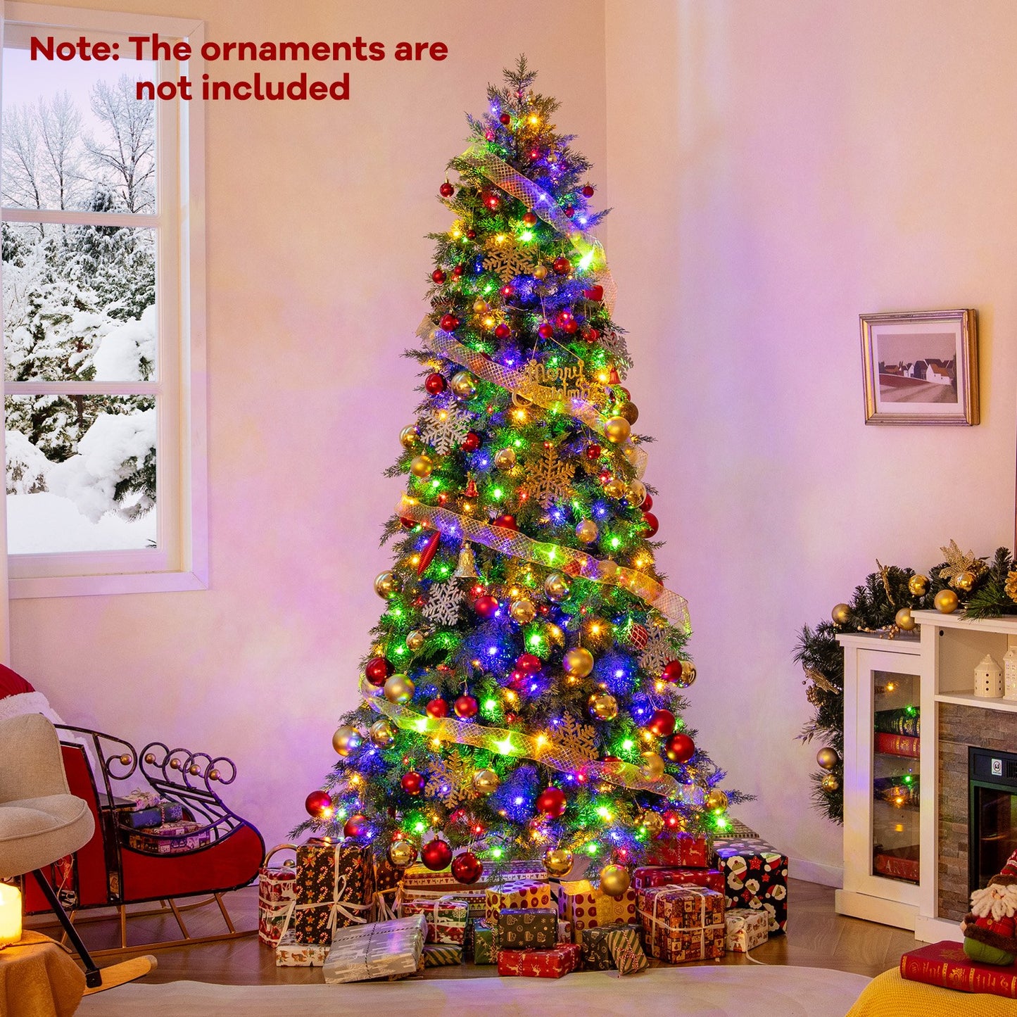 6/7.5 Feet Pre-Lit Artificial Christmas Tree with 11 Modes and Metal Stand-6 ft