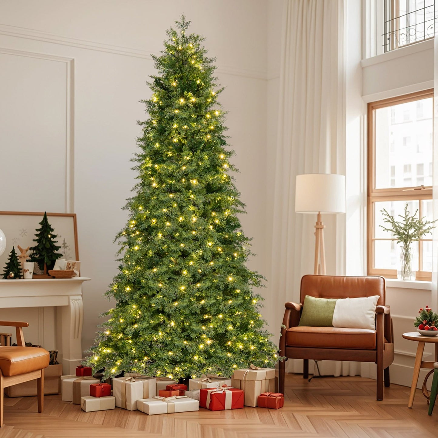 6/7.5 Feet Pre-Lit Artificial Christmas Tree with 11 Modes and Metal Stand-6 ft