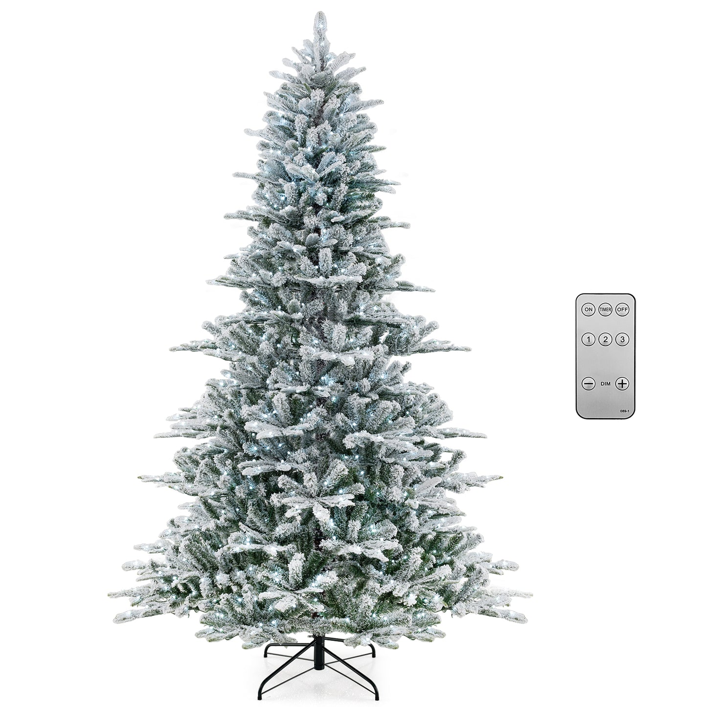 7 Feet Snow Flocked Artificial Christmas Tree with Cool White LED Lights