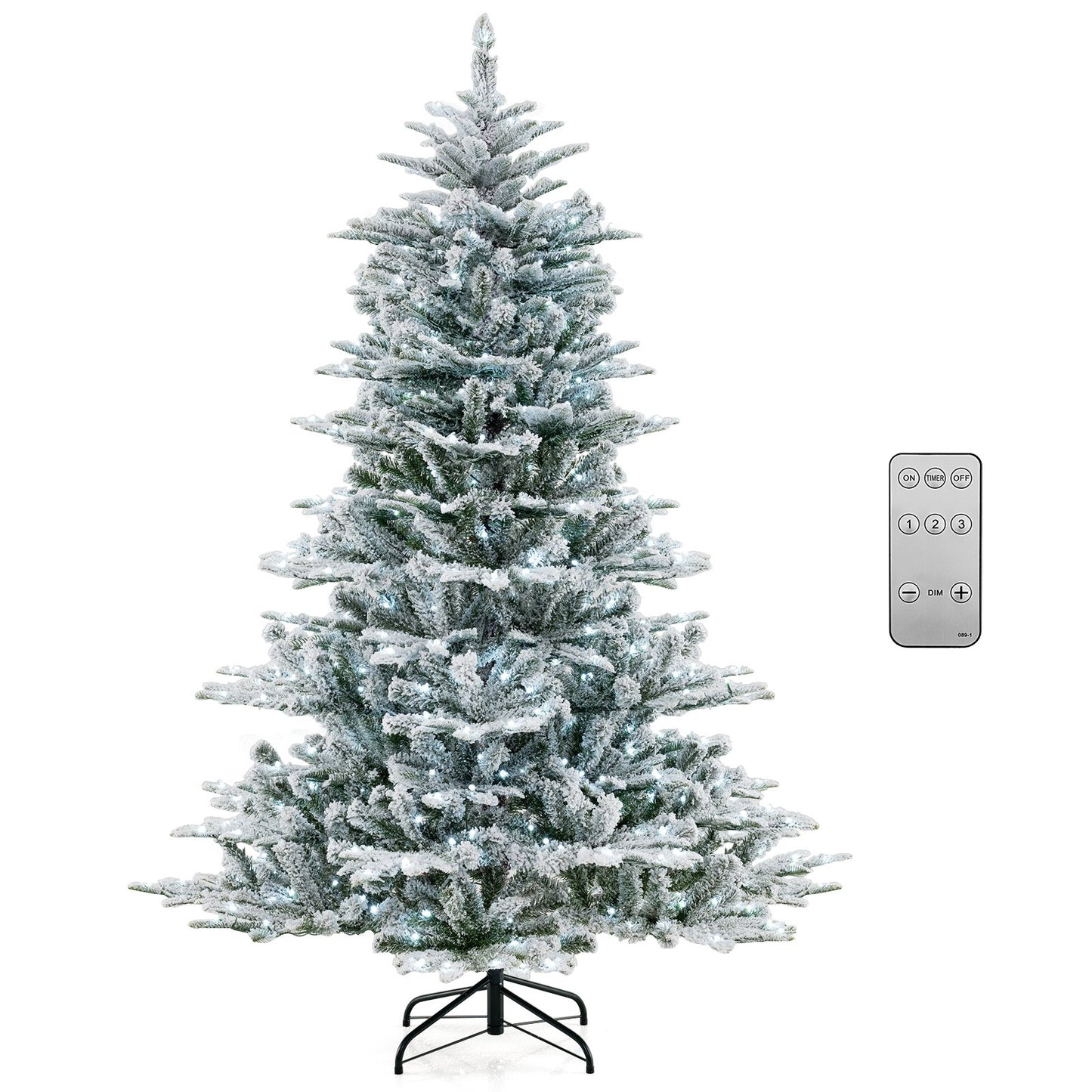 7 Feet Snow Flocked Artificial Christmas Tree with Cool White LED Lights
