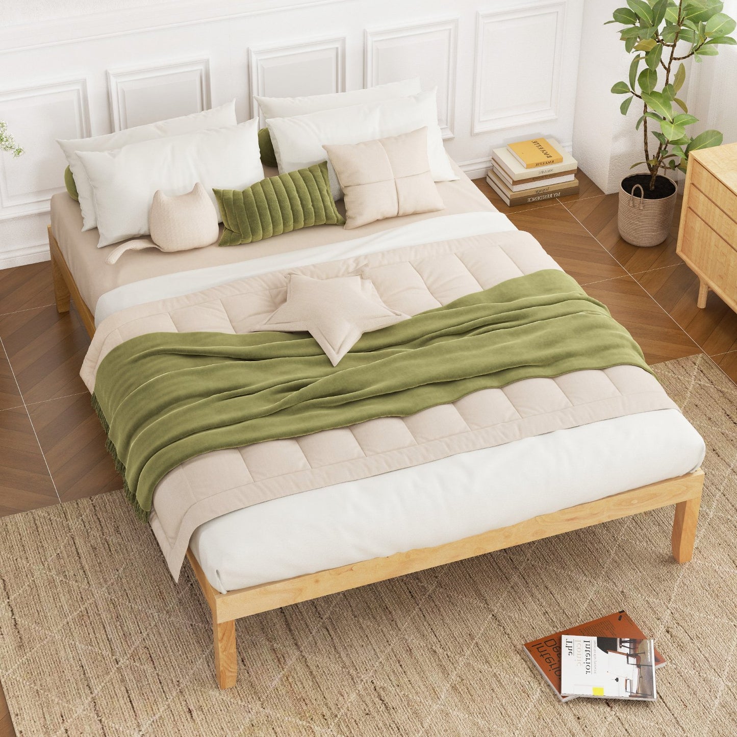 Full Wood Bed Frame with Wooden Slats Support and Rubber Wood Legs-Espresso