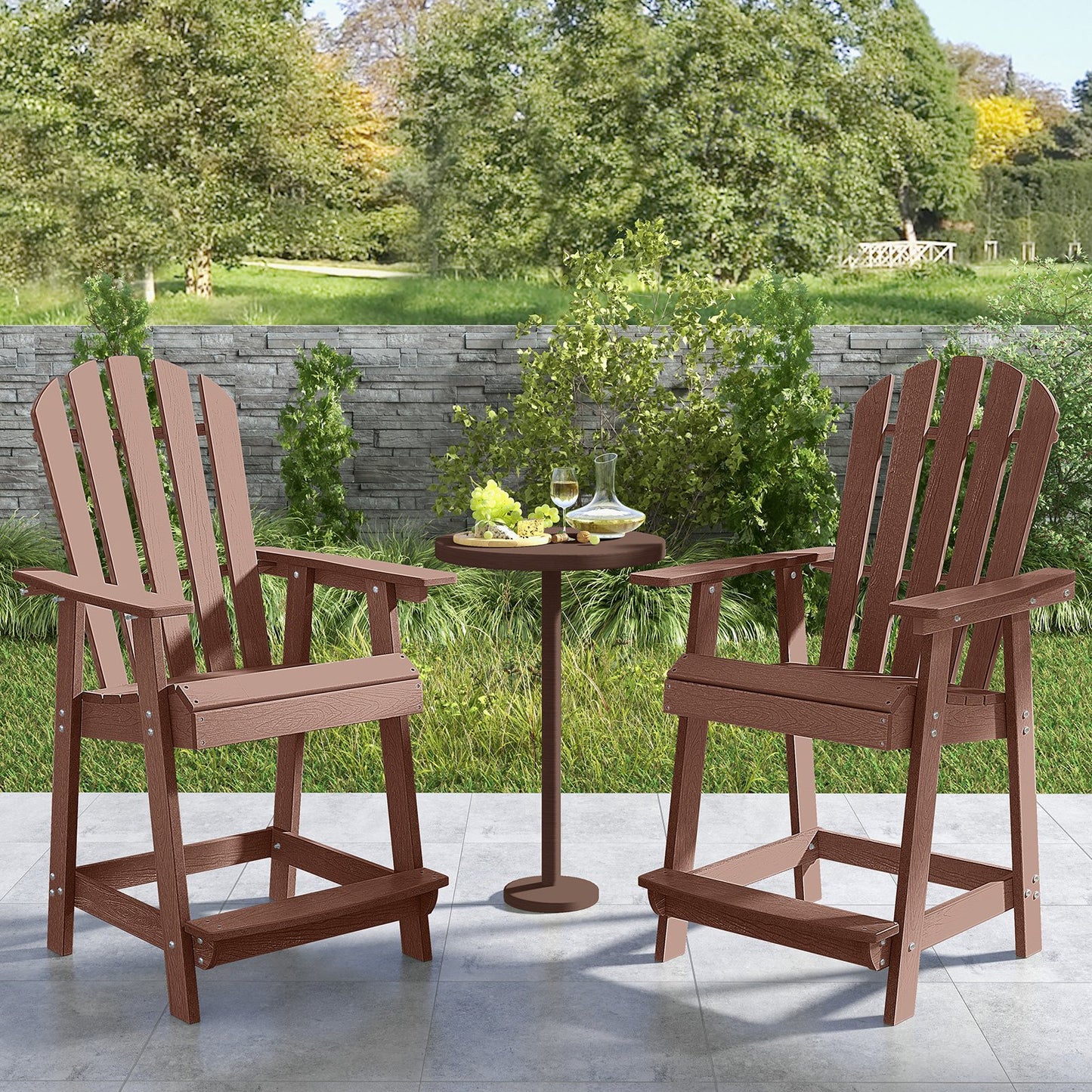 HDPE Patio Chair with Armrest and Footrest for Indoor Outdoor-Brown