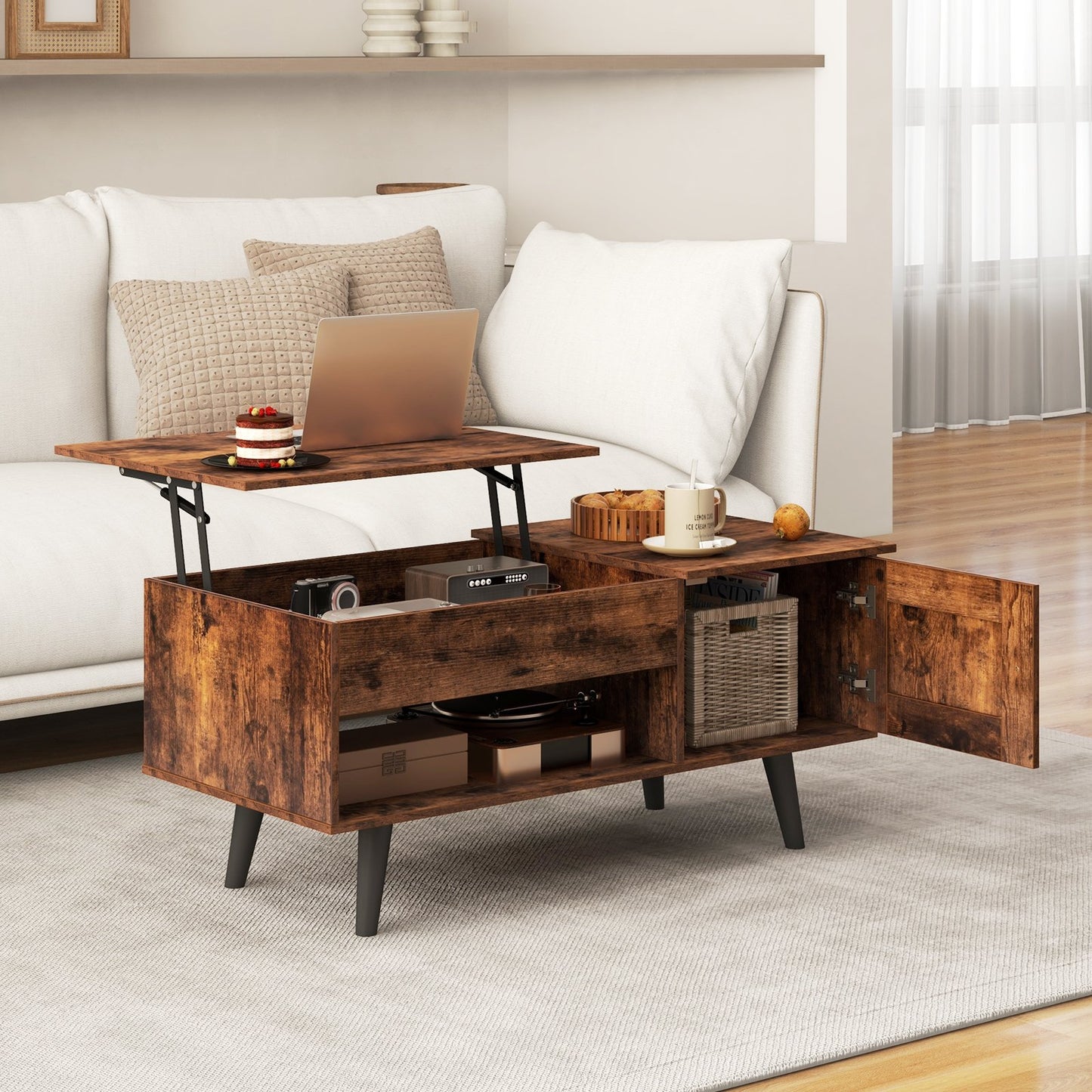 Lift Top Coffee Table with Storage and Hidden Compartment-Black