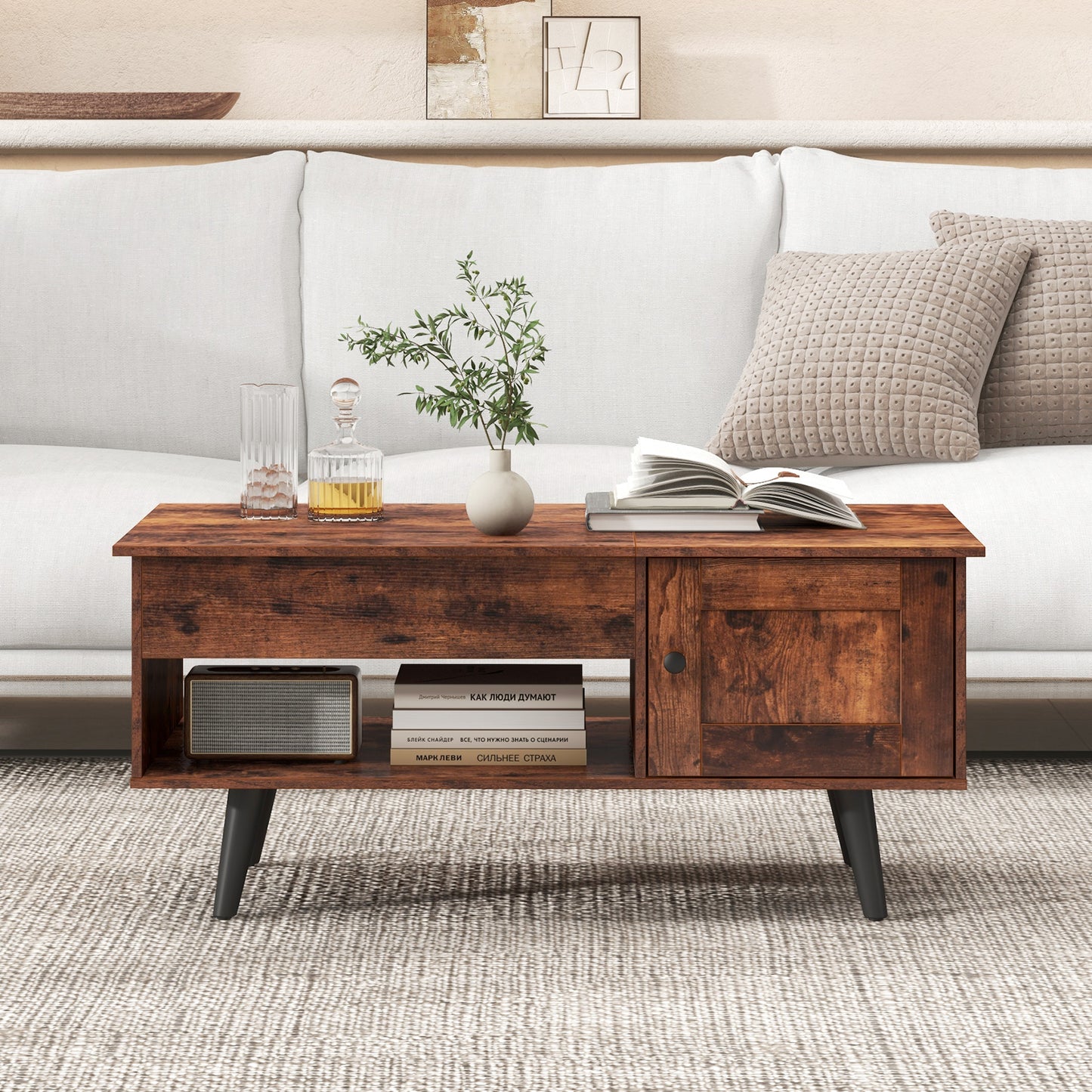 Lift Top Coffee Table with Storage and Hidden Compartment-Black