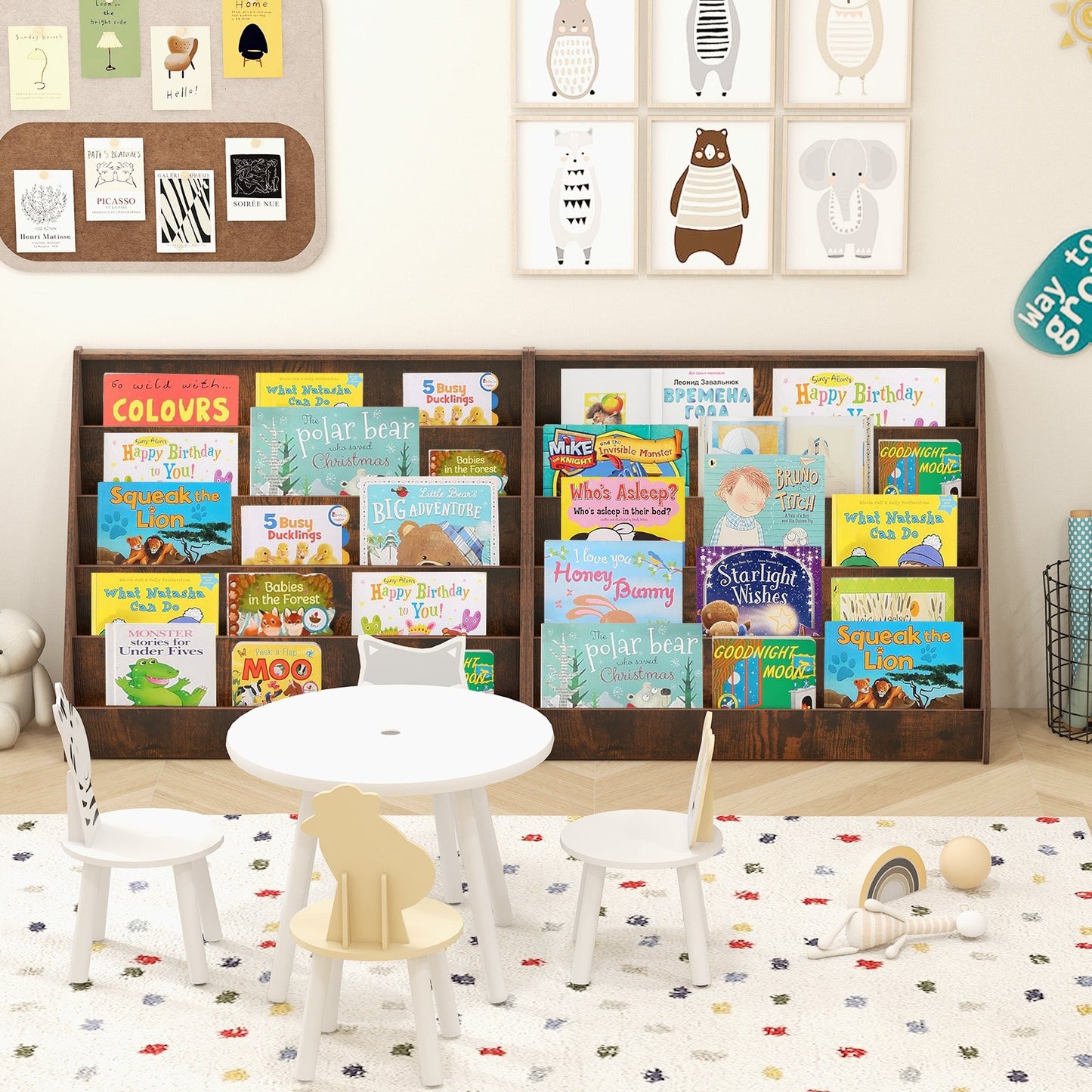 5-Tier Kids Bookshelf with Deep Compartments and Stable Baby Book Case-Natural