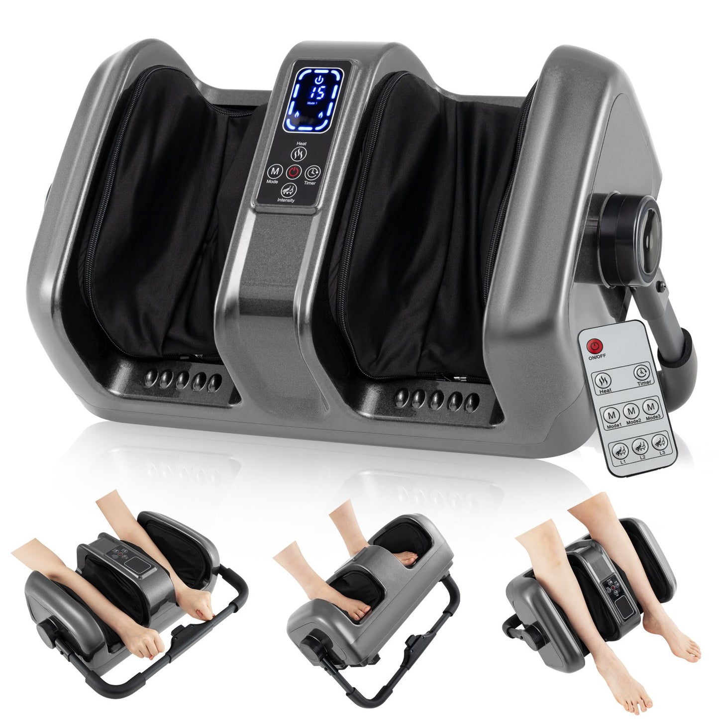 Foot and Calf Massager with Heat Shiatsu Deep Kneading Rolling Smart Electric Leg Massager-Black