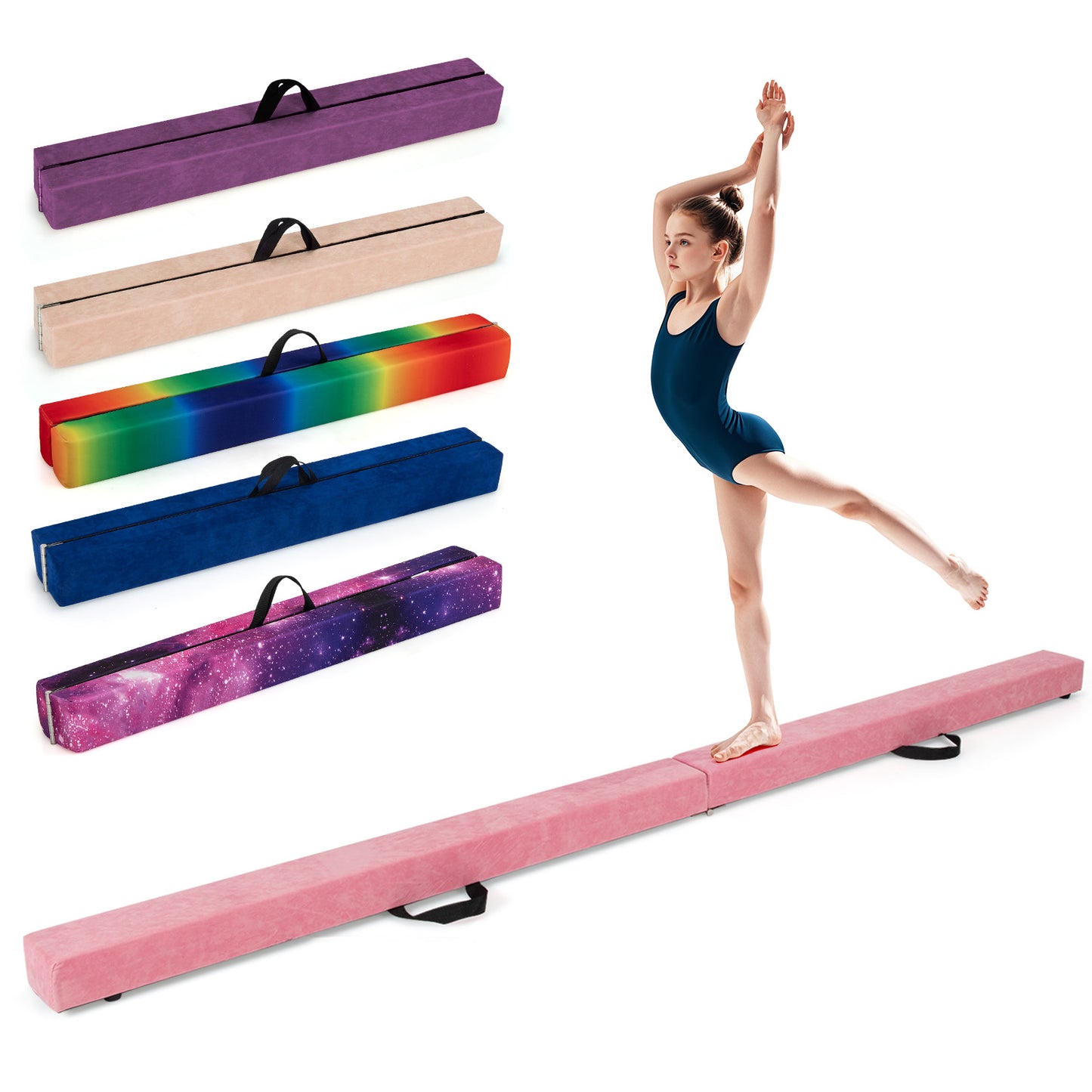 Folding Balance Beam with Solid Wood Base and Anti-slip Bottom-Beige