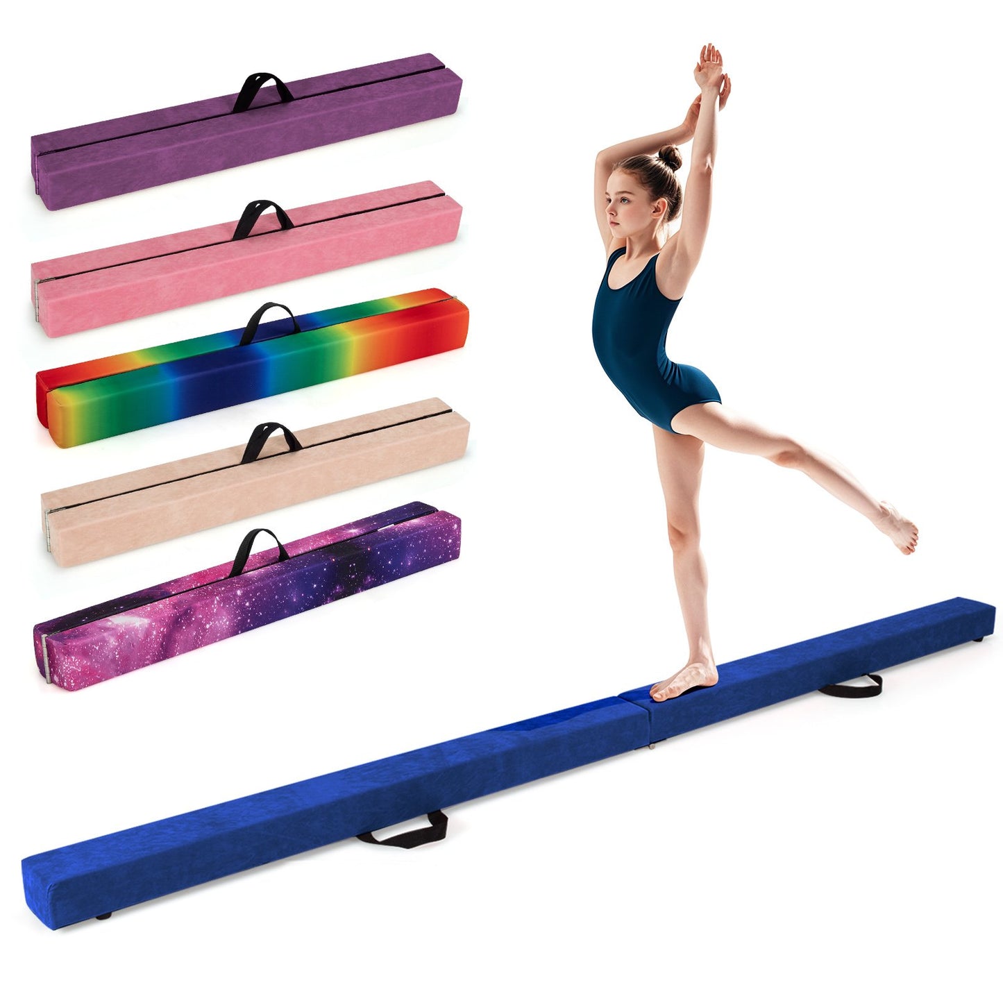 Folding Balance Beam with Solid Wood Base and Anti-slip Bottom-Beige