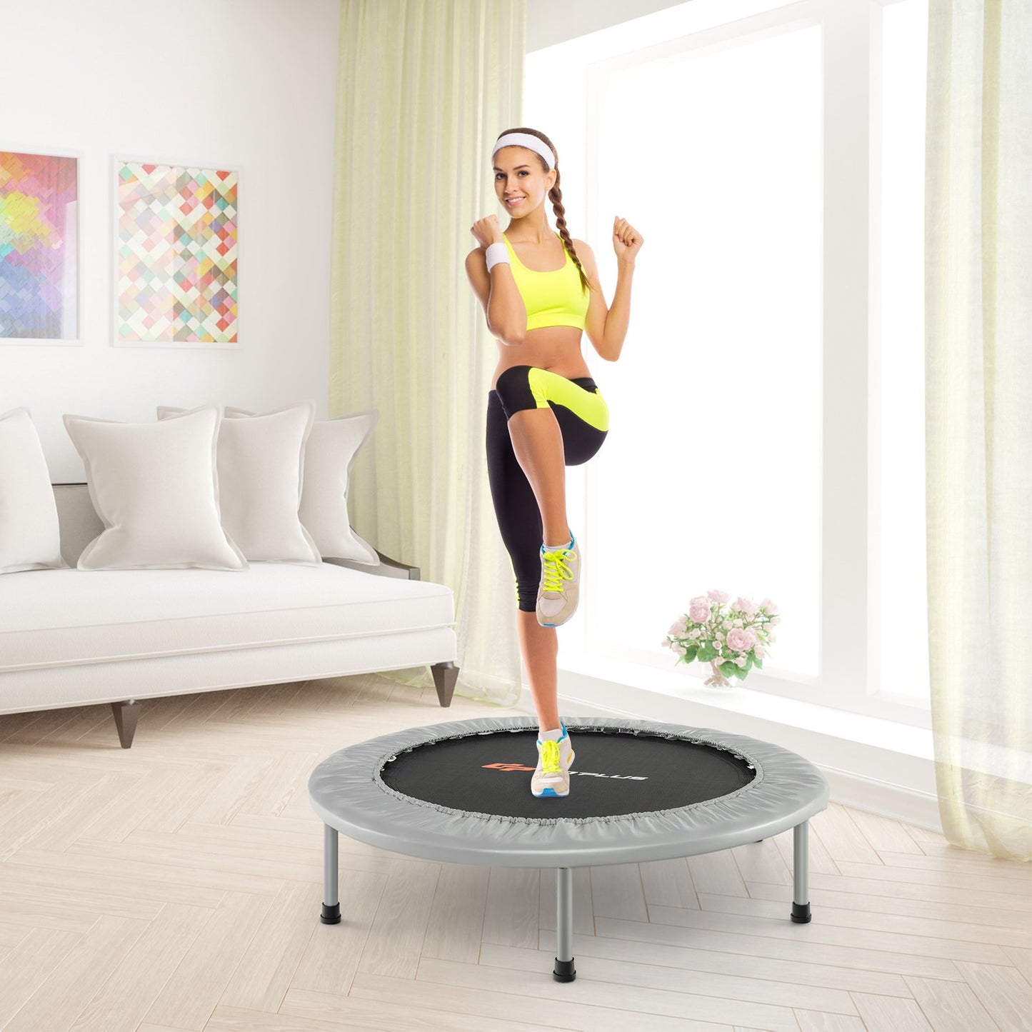 36 Inch Mini Folding Trampoline Portable Recreational Fitness Rebounder-Blue