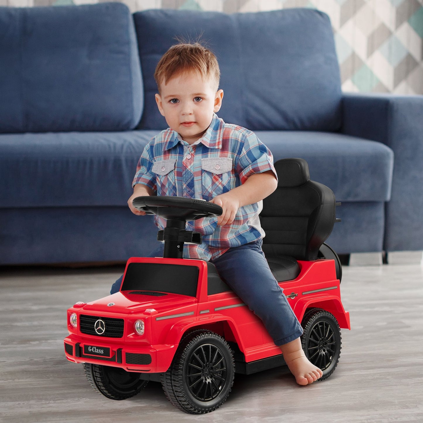 3-In-1 Ride on Push Car Mercedes Benz G350 Stroller Sliding Car with Canopy-Black