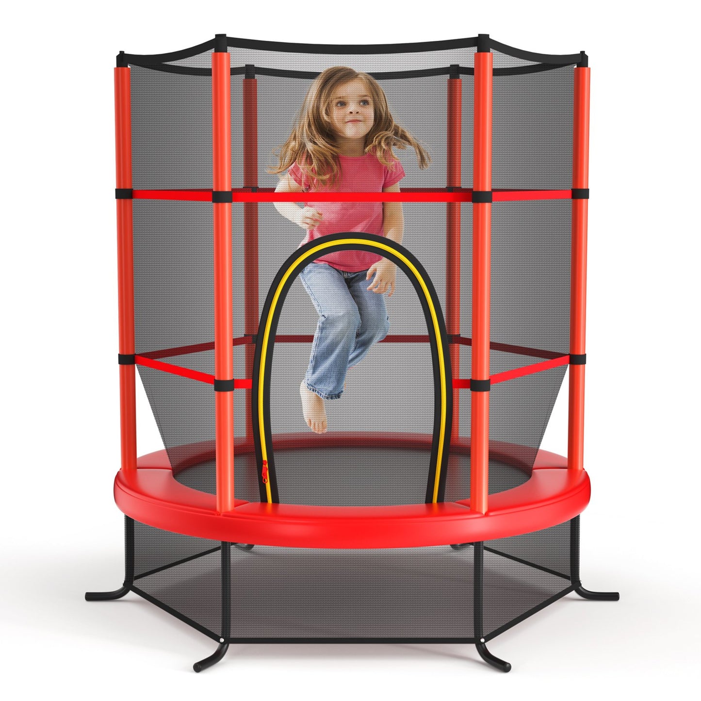 55 Inch Kids Recreational Trampoline Bouncing Jumping Mat with Enclosure Net-Green