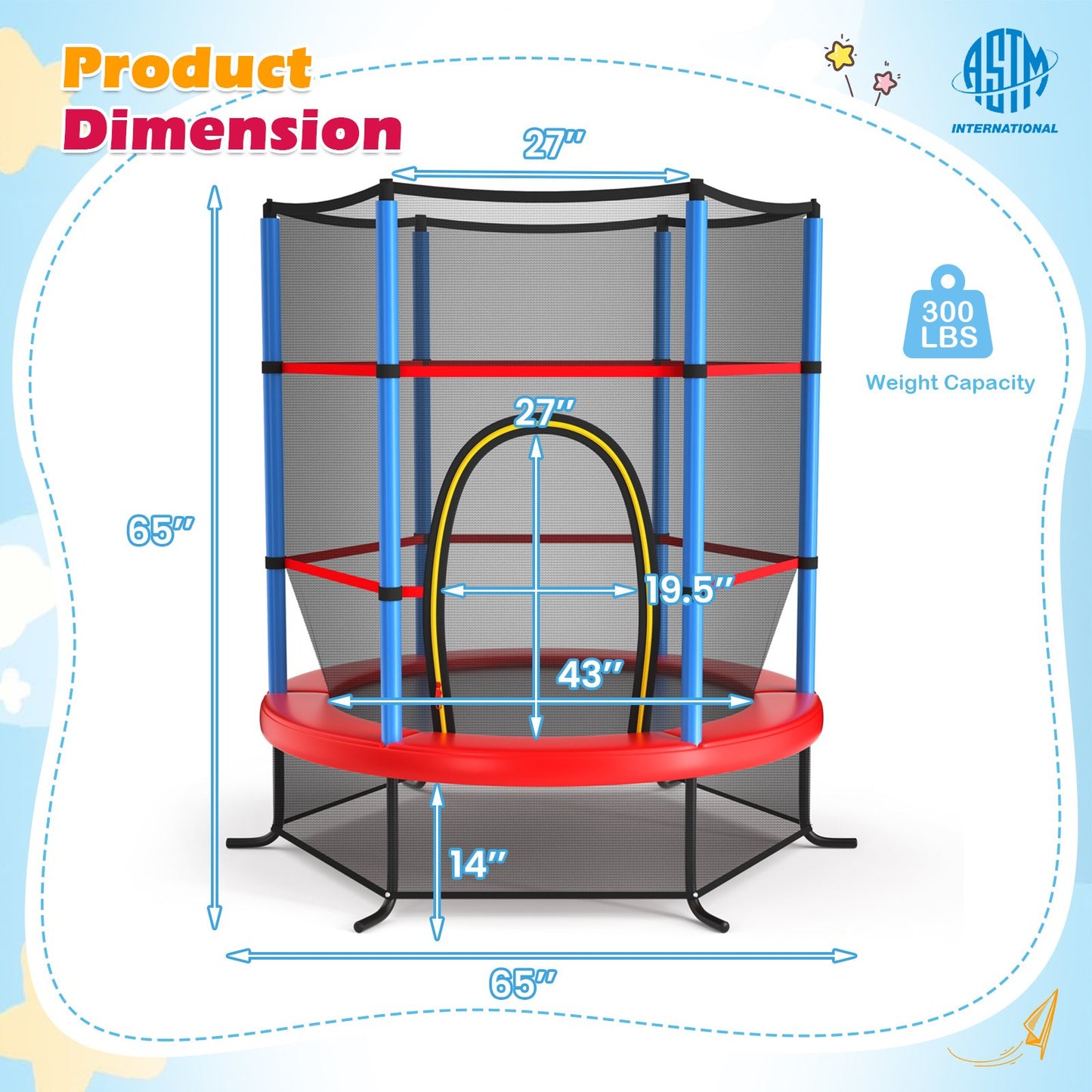 55 Inch Kids Recreational Trampoline Bouncing Jumping Mat with Enclosure Net-Green