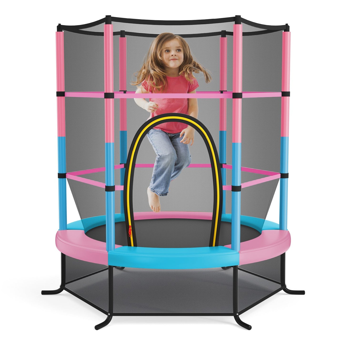 55 Inch Kids Recreational Trampoline Bouncing Jumping Mat with Enclosure Net-Green