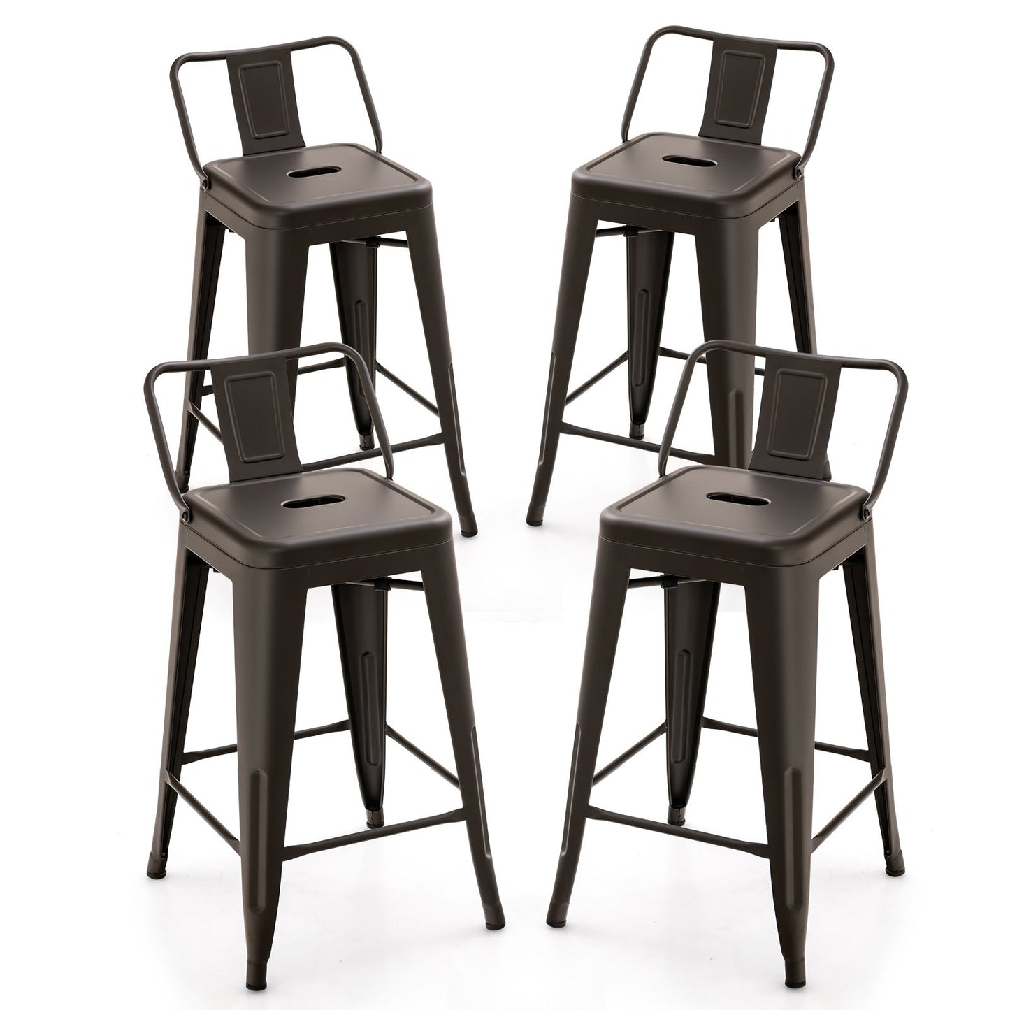 24 Inch Set of 4 Cafe Side Chairs with Rubber Feet and Removable Back-Black