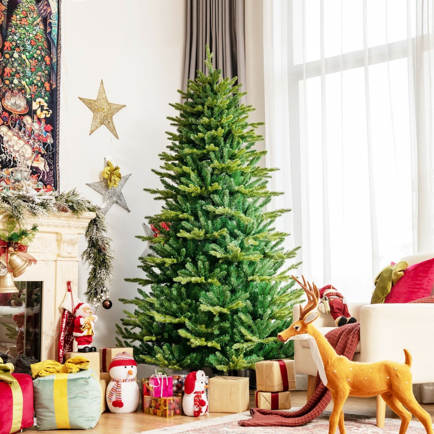 Pre-lit Artificial Hinged Christmas Tree with APP Controlled LED Lights-8'