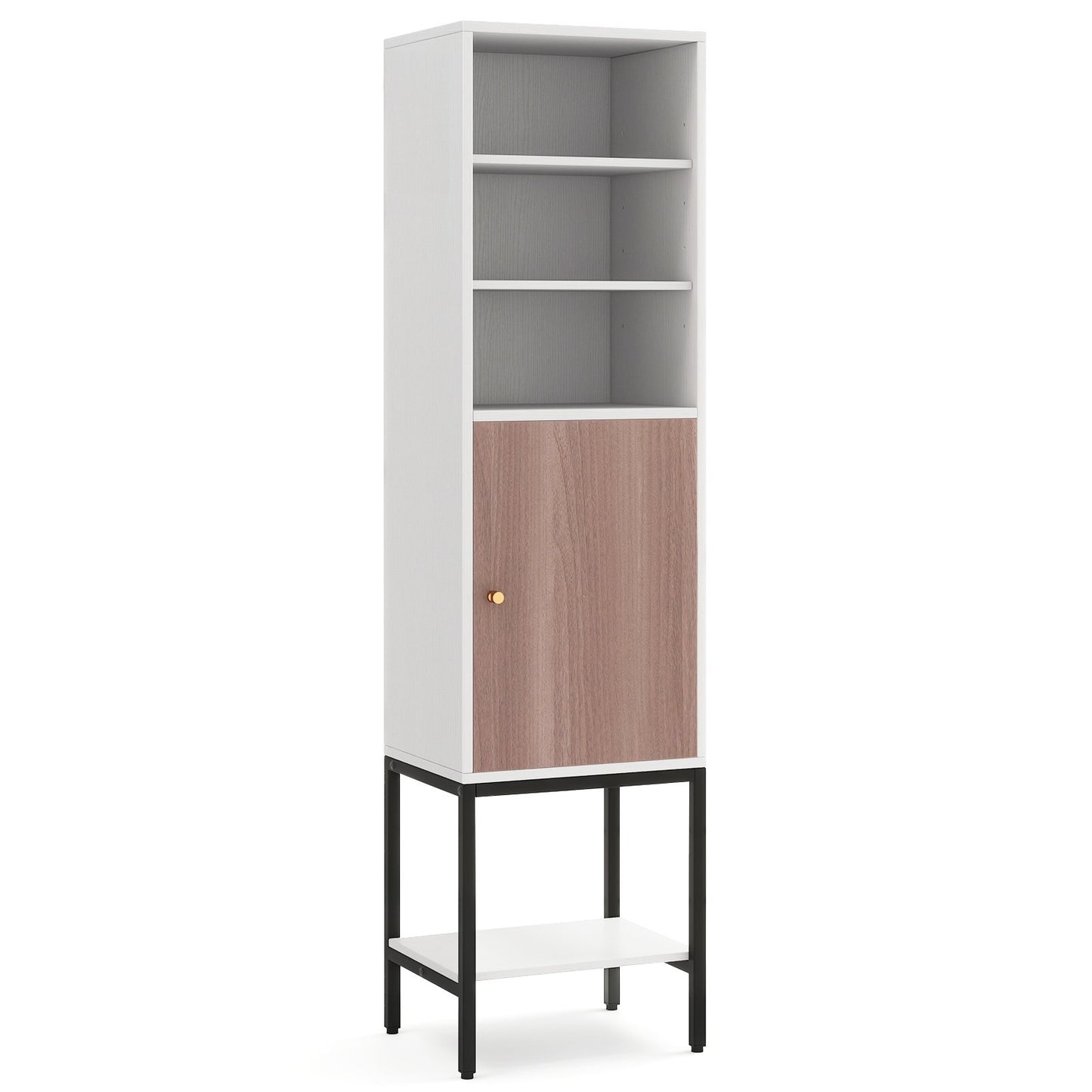 57 Inch Bathroom Tall Cabinet with 1 Door and 4 Shelves Narrow Storage Unit-Black