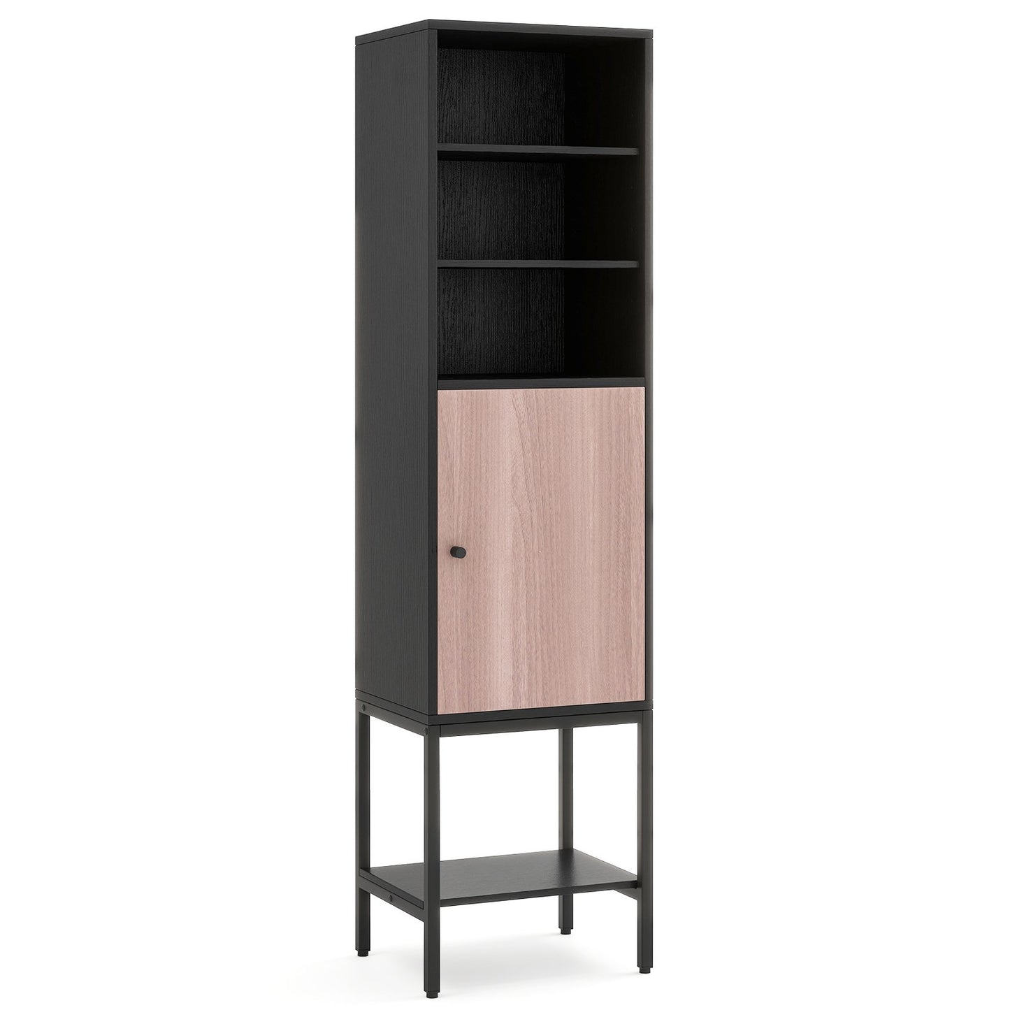 57 Inch Bathroom Tall Cabinet with 1 Door and 4 Shelves Narrow Storage Unit-Black