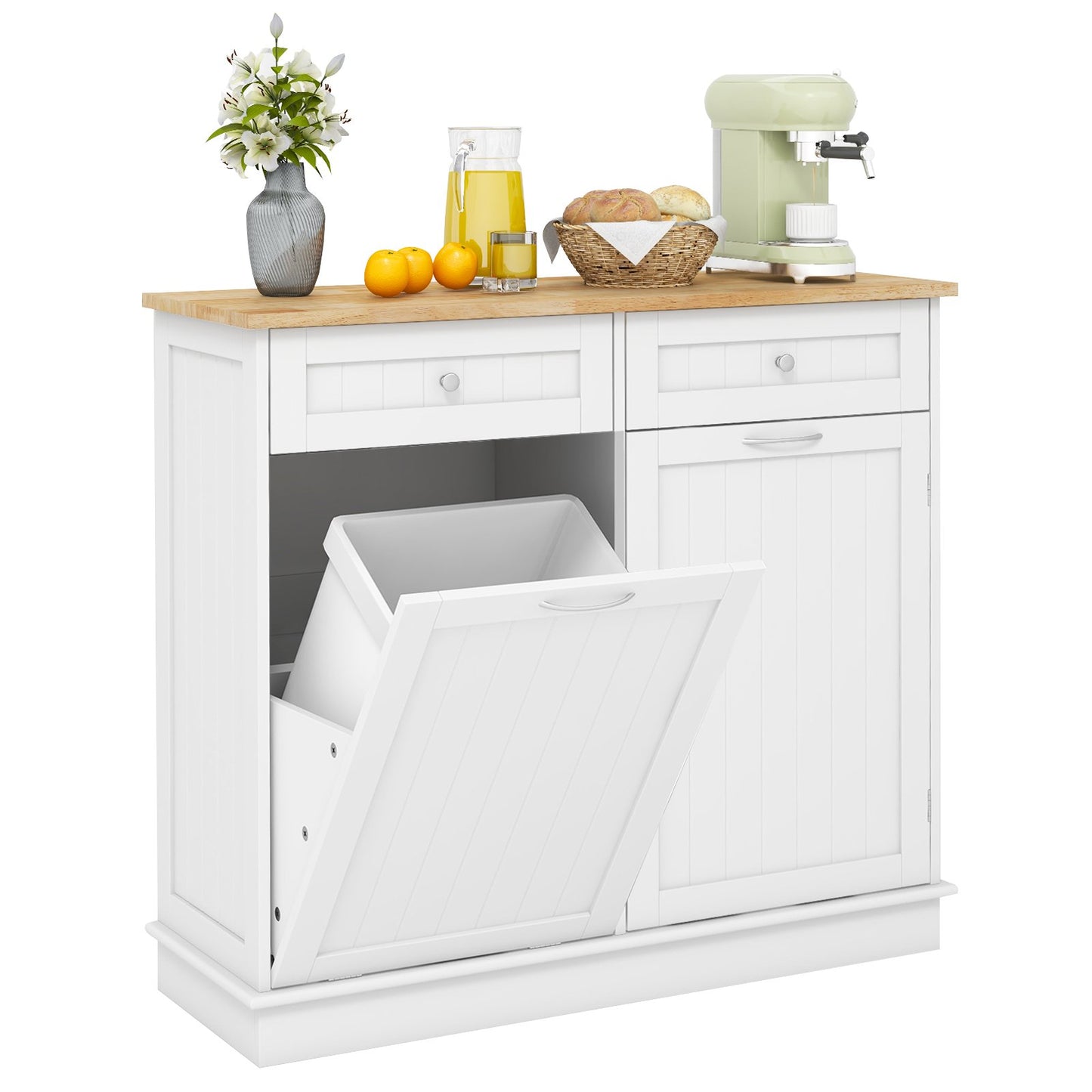 Kitchen Tilt Out Trash Cabinet with 2 Drawers and Adjustable Shelf-Black