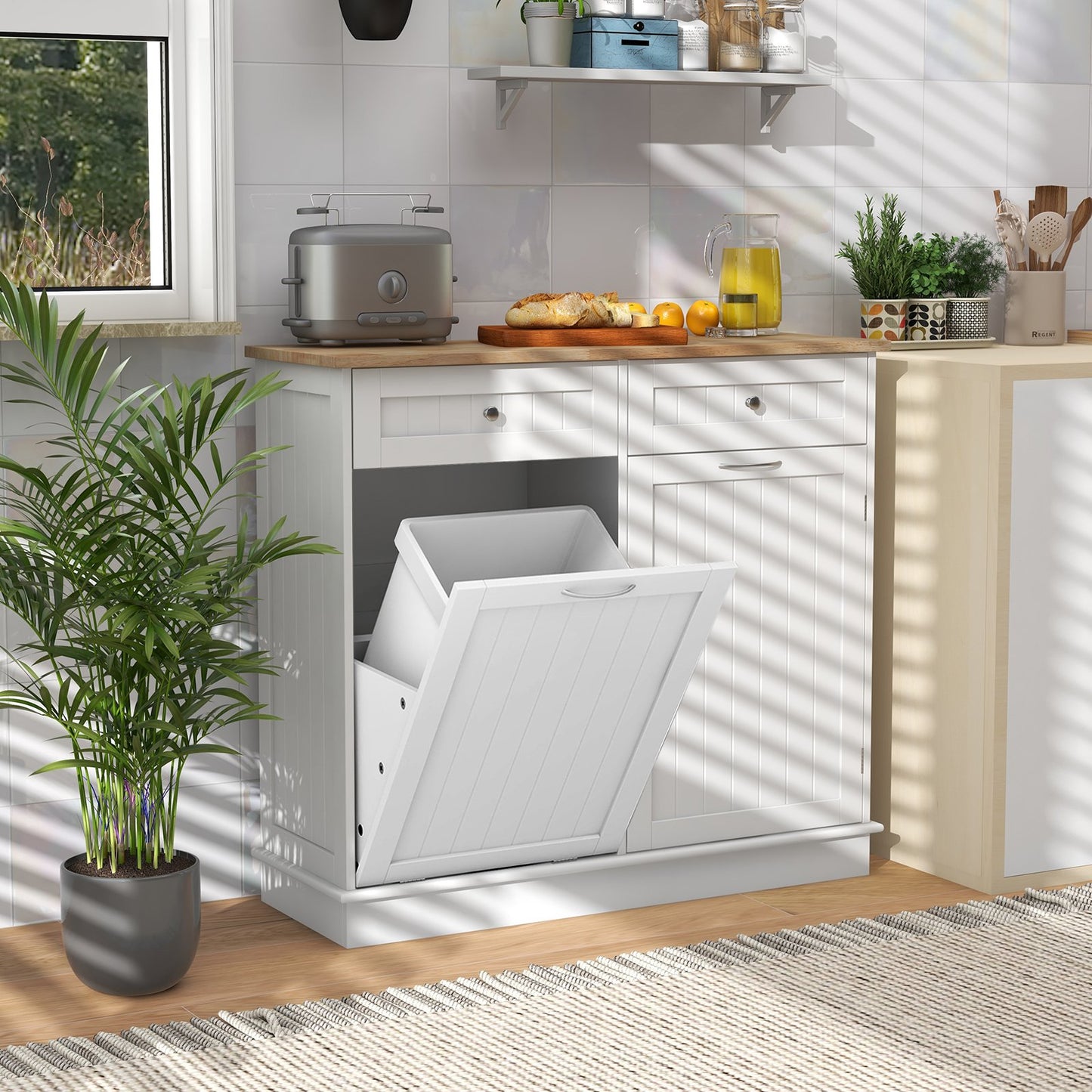 Kitchen Tilt Out Trash Cabinet with 2 Drawers and Adjustable Shelf-Black